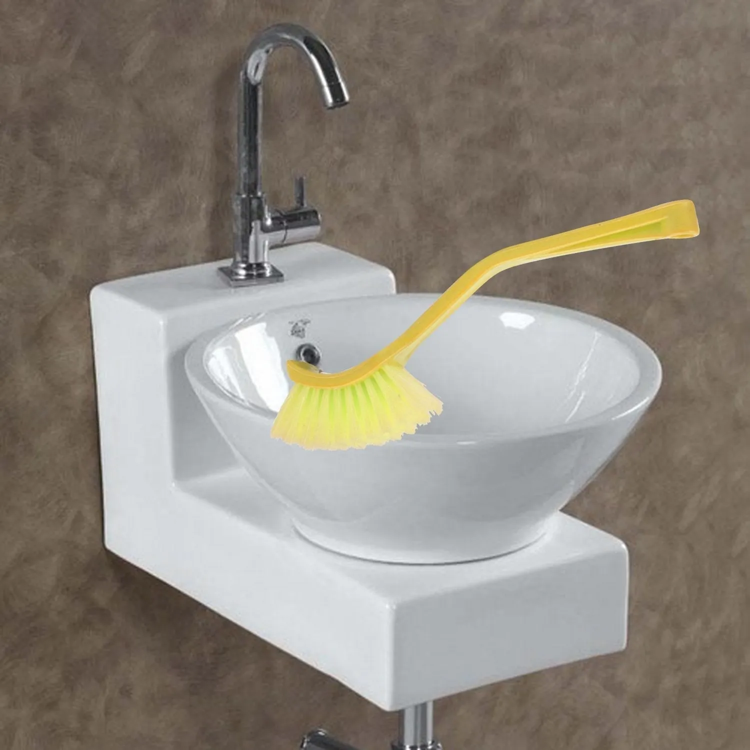 1375 Plastic Wash Basin / Toilet Seat Cleaning Brush (Multicolour)