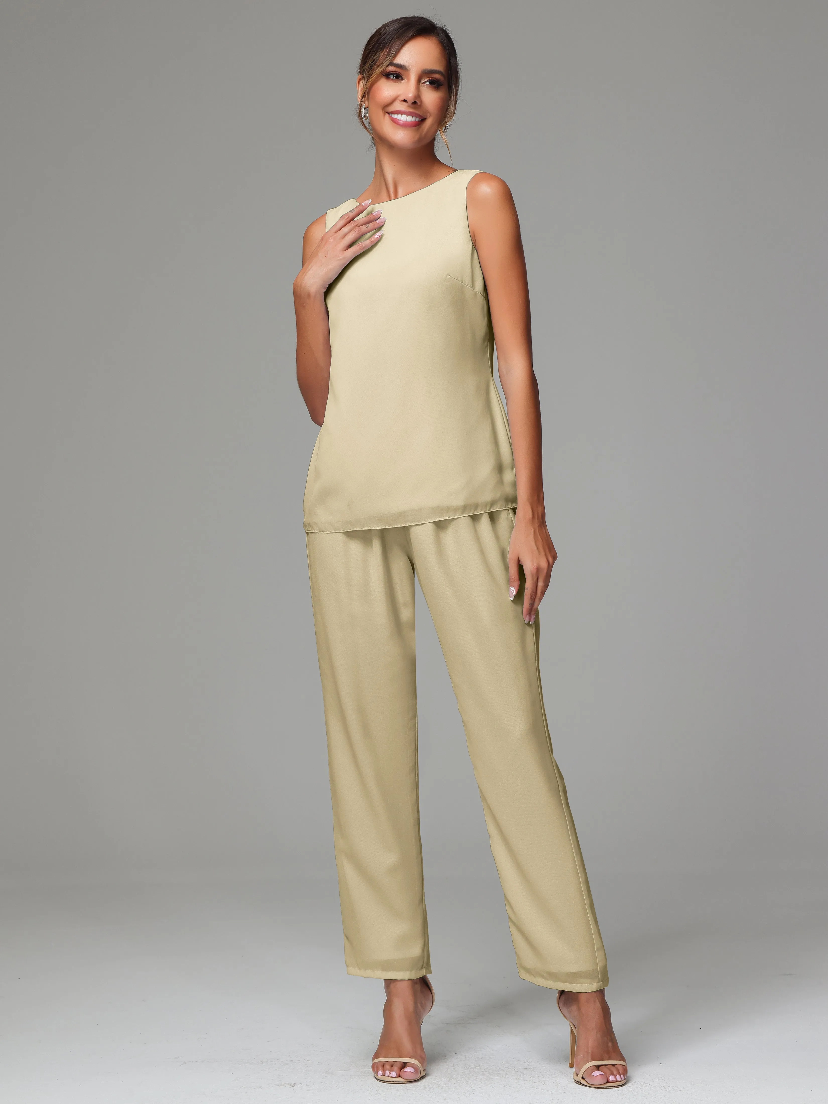 3 Pieces Long Sleeves Chiffon Mother Of The Bride Dress Pants Suits