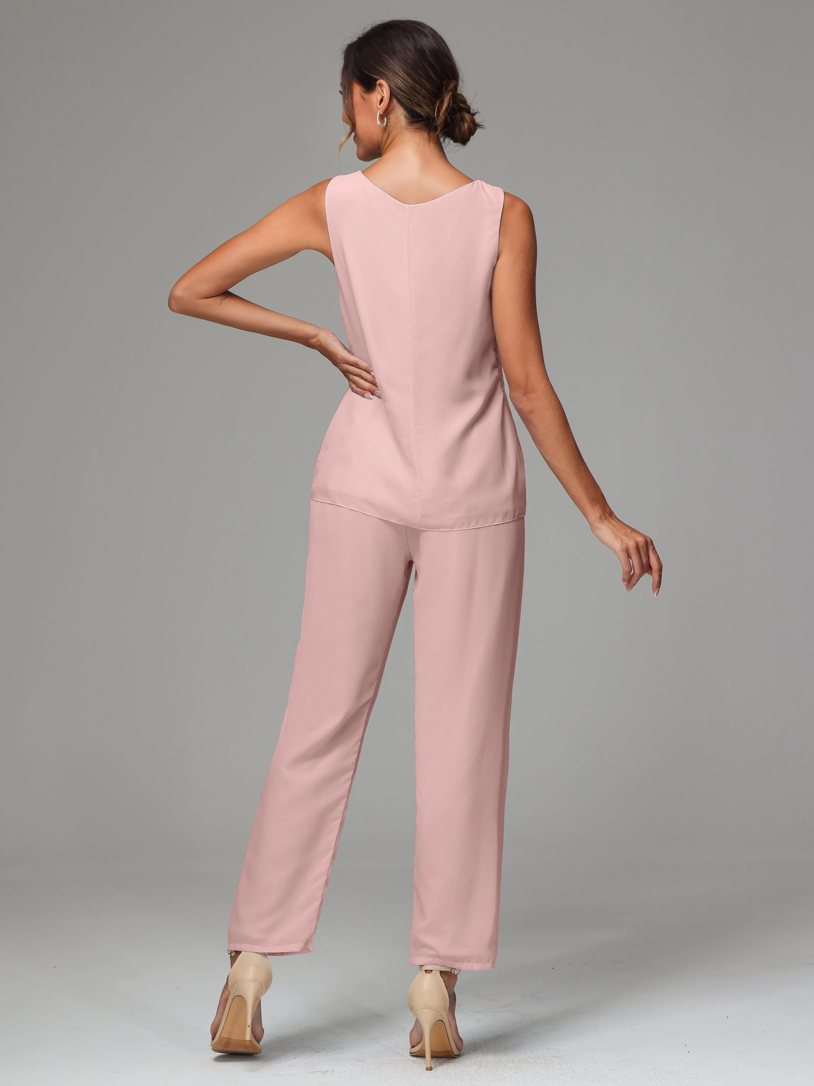 3 Pieces Long Sleeves Chiffon Mother Of The Bride Dress Pants Suits