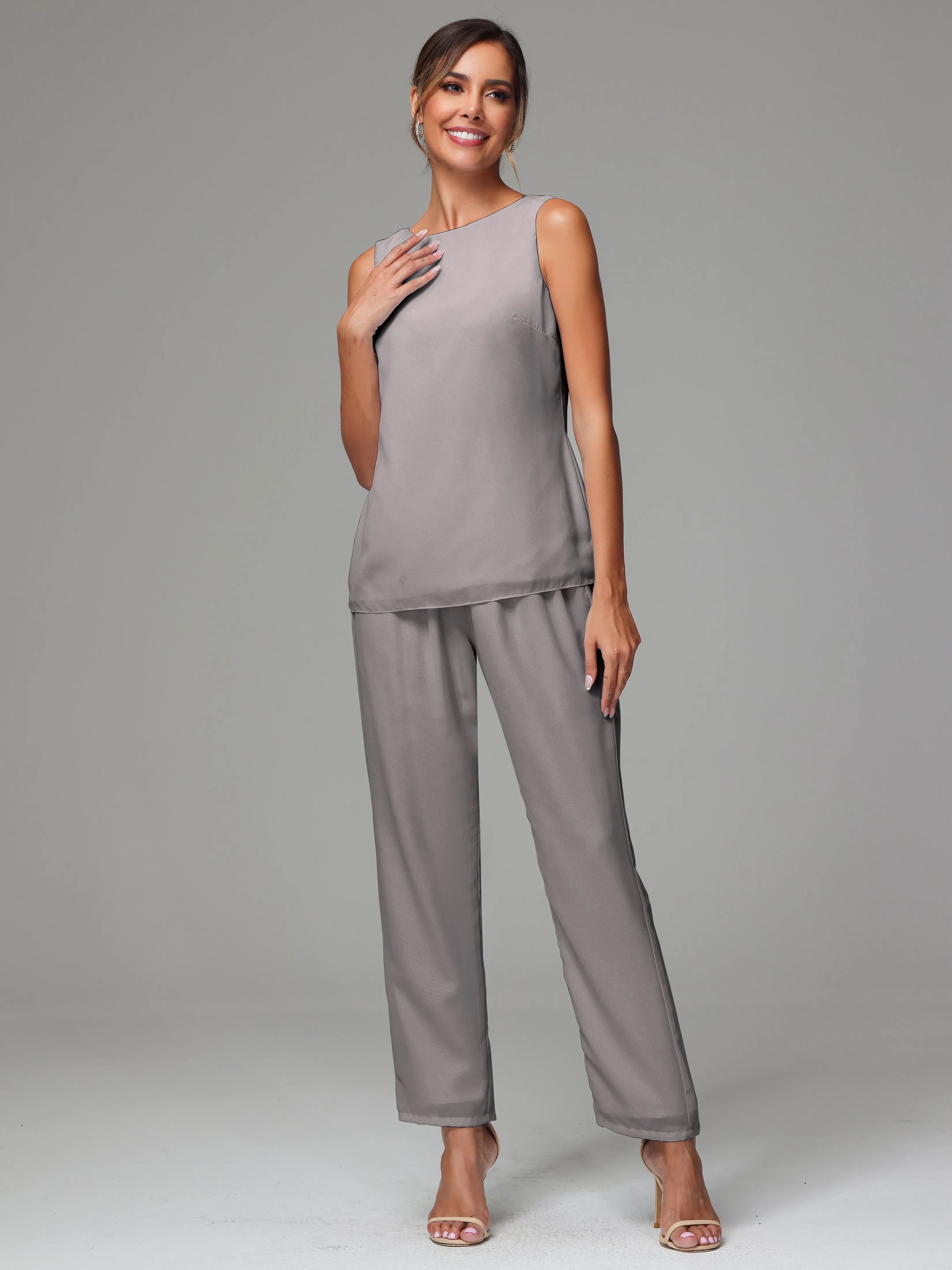 3 Pieces Long Sleeves Chiffon Mother Of The Bride Dress Pants Suits
