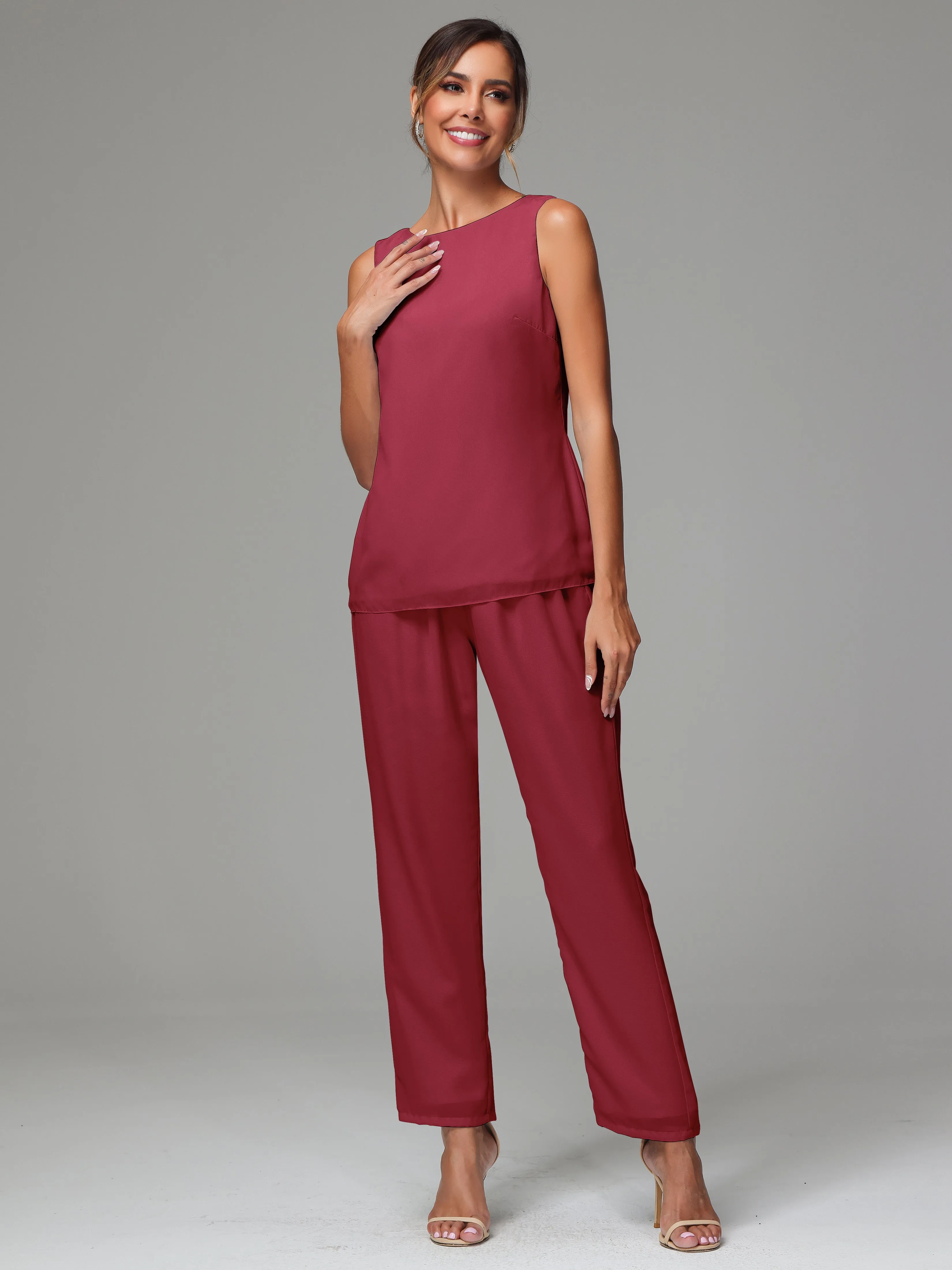 3 Pieces Long Sleeves Chiffon Mother Of The Bride Dress Pants Suits