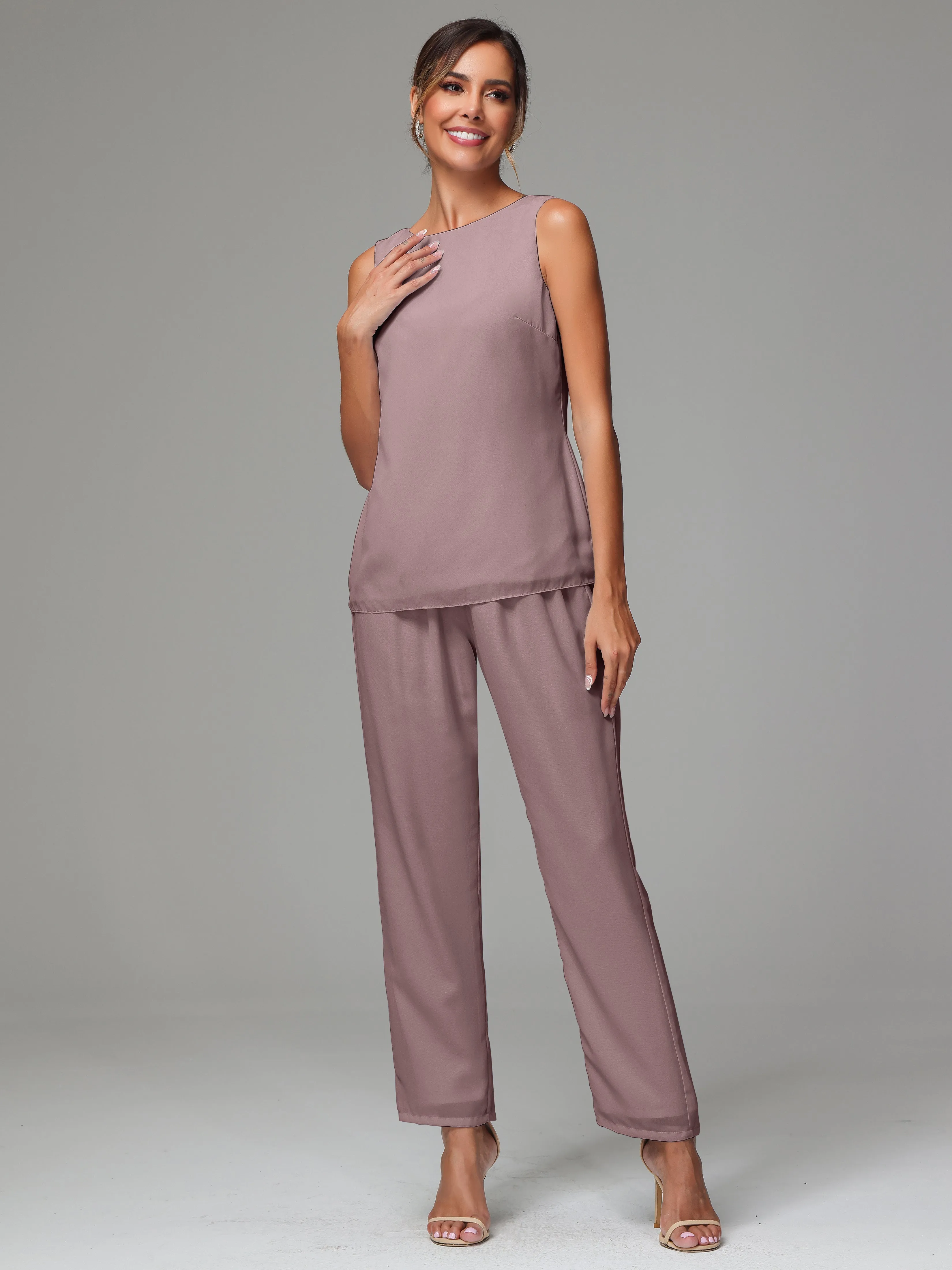 3 Pieces Long Sleeves Chiffon Mother Of The Bride Dress Pants Suits
