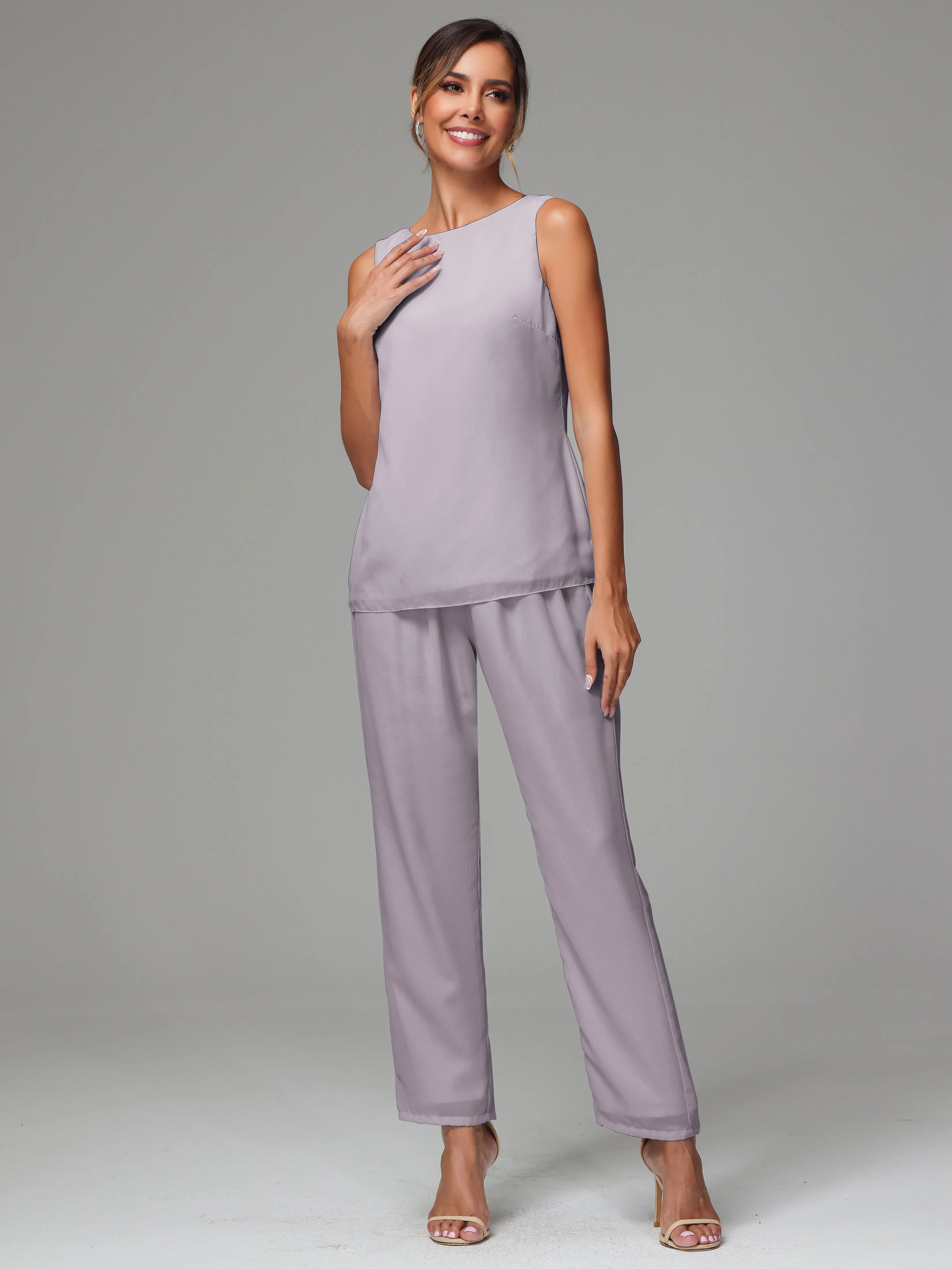 3 Pieces Long Sleeves Chiffon Mother Of The Bride Dress Pants Suits