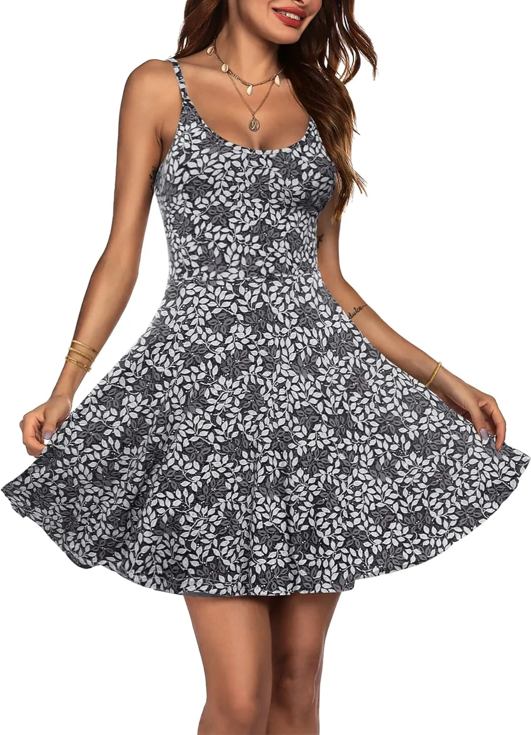 ACEVOG Women's 2025 Summer Dress Adjustable Spaghetti Strap Boho Floral Fit & Flare Beach Sundress