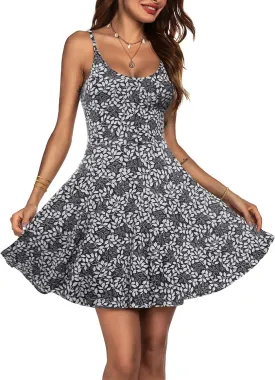ACEVOG Women's 2025 Summer Dress Adjustable Spaghetti Strap Boho Floral Fit & Flare Beach Sundress