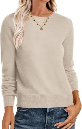 ANRABESS Women's Long Sleeve Crewneck Classic 2025 Fall Soft Loose Fit Basic Pullover Sweaters Top