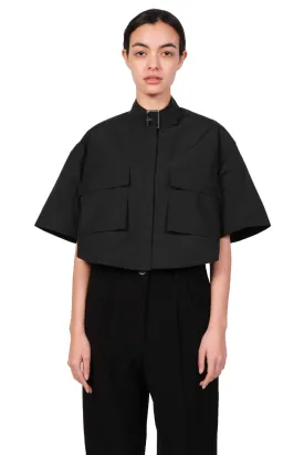 Black Buckle Neck Short Sleeve Shirt
