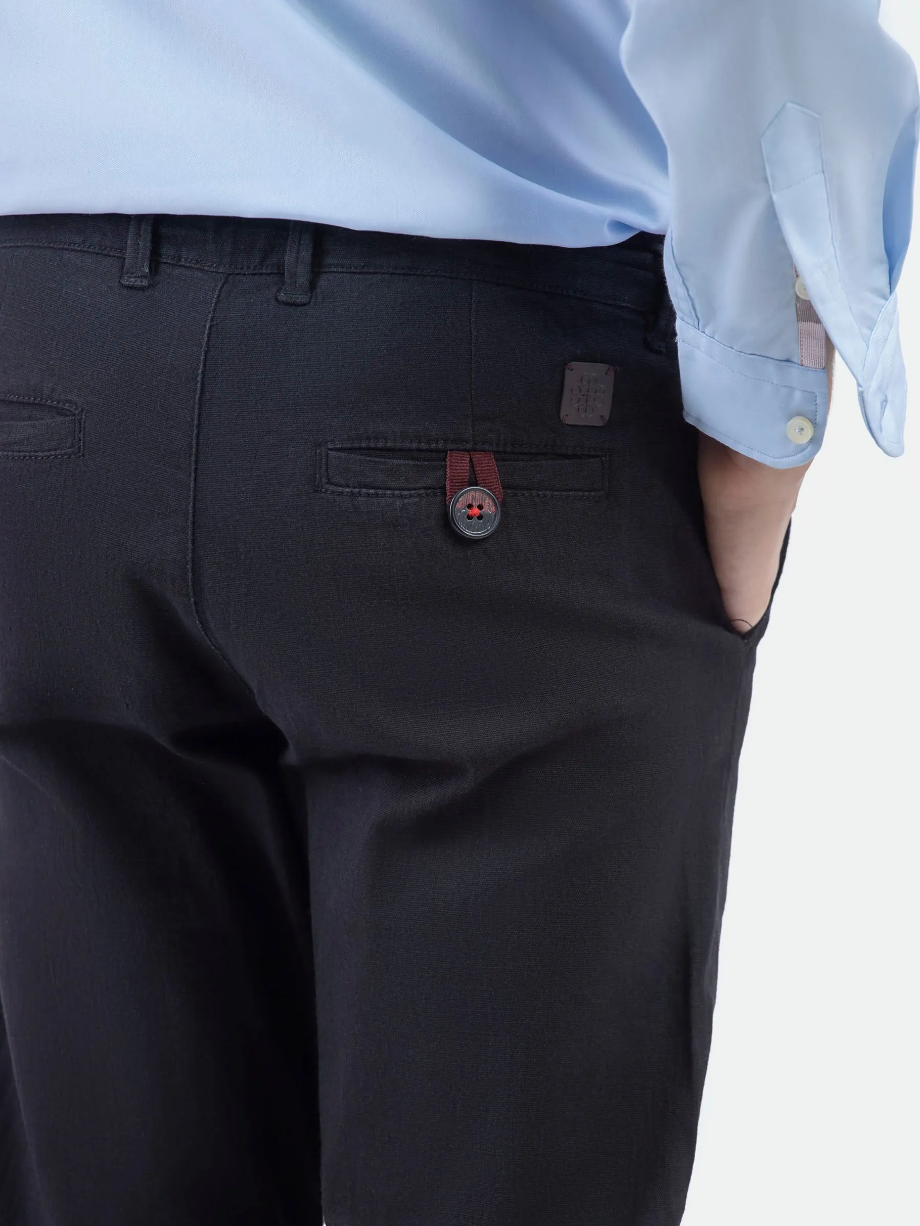 Black Cotton/Linen Casual Trouser