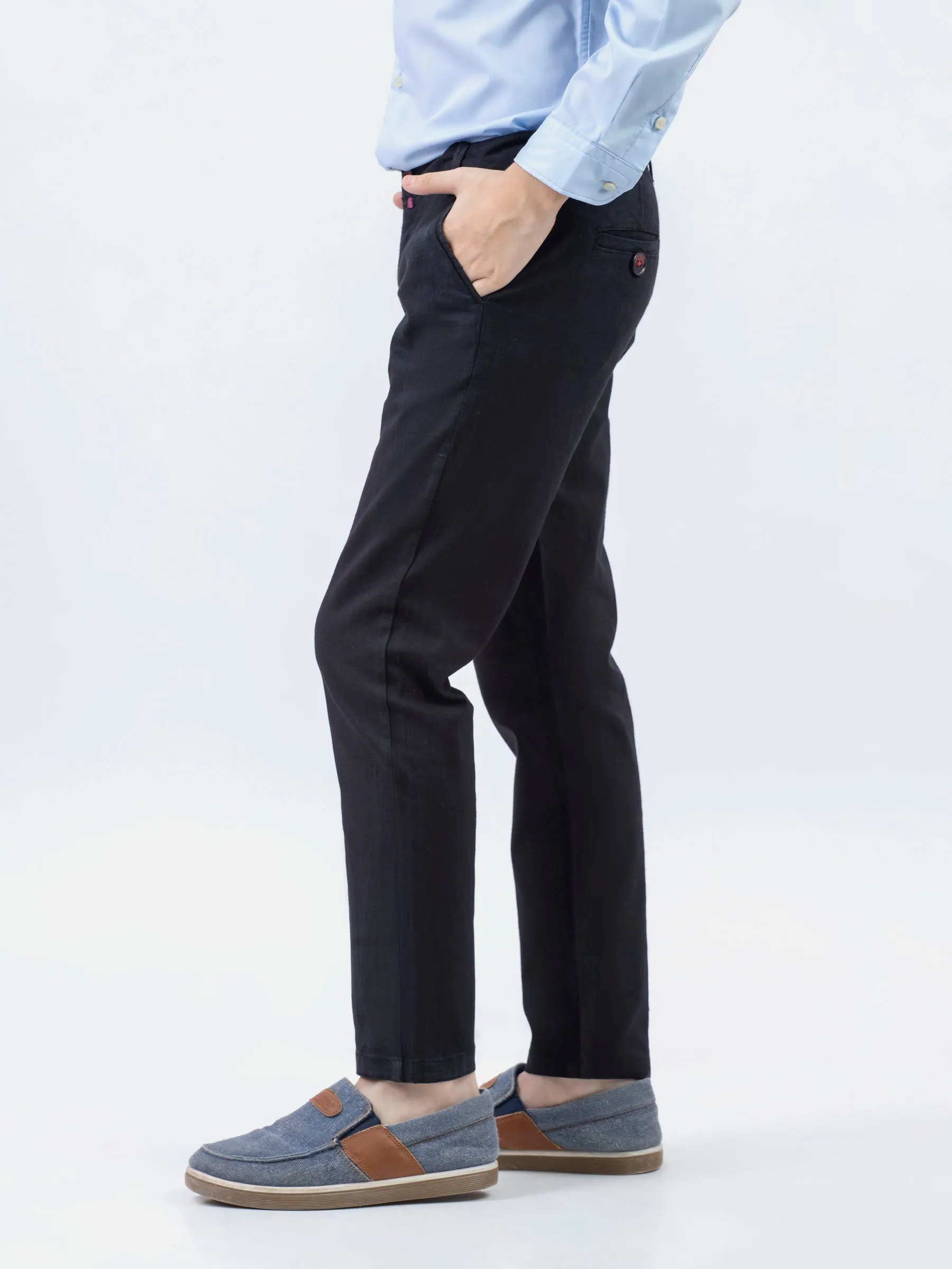 Black Cotton/Linen Casual Trouser