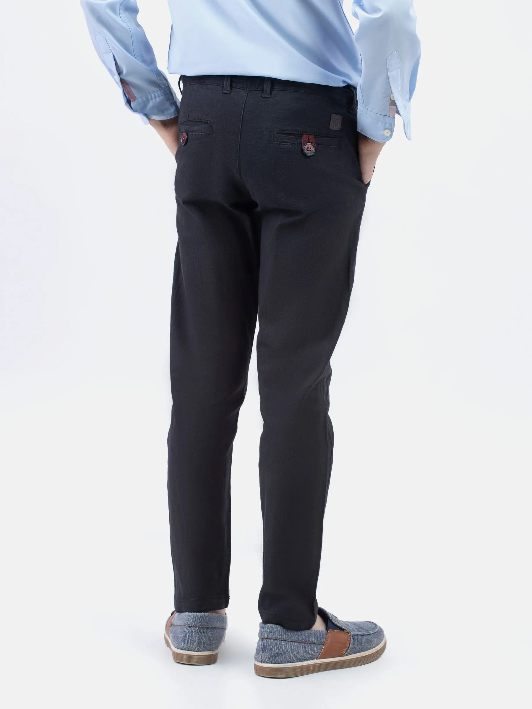 Black Cotton/Linen Casual Trouser