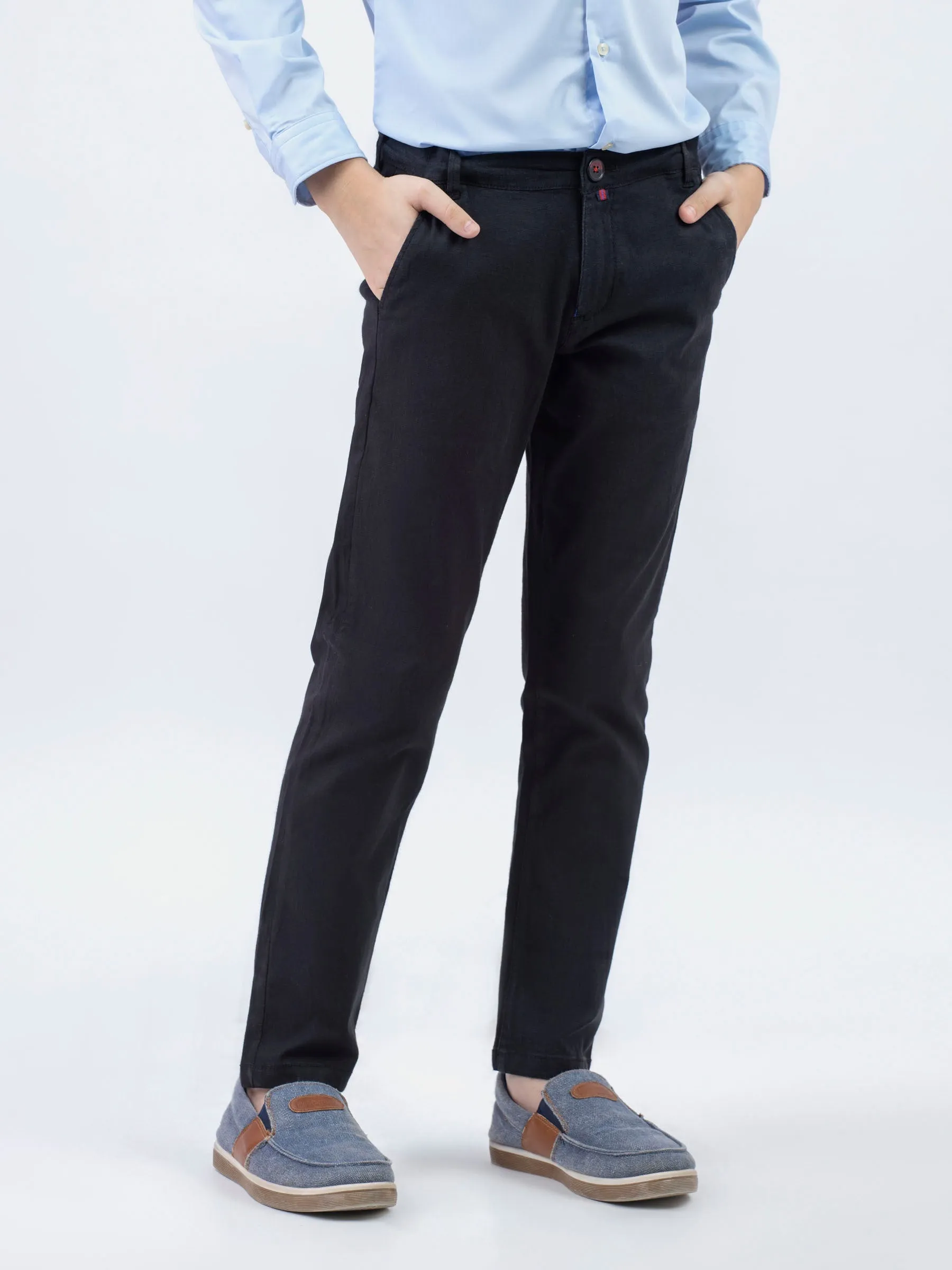 Black Cotton/Linen Casual Trouser