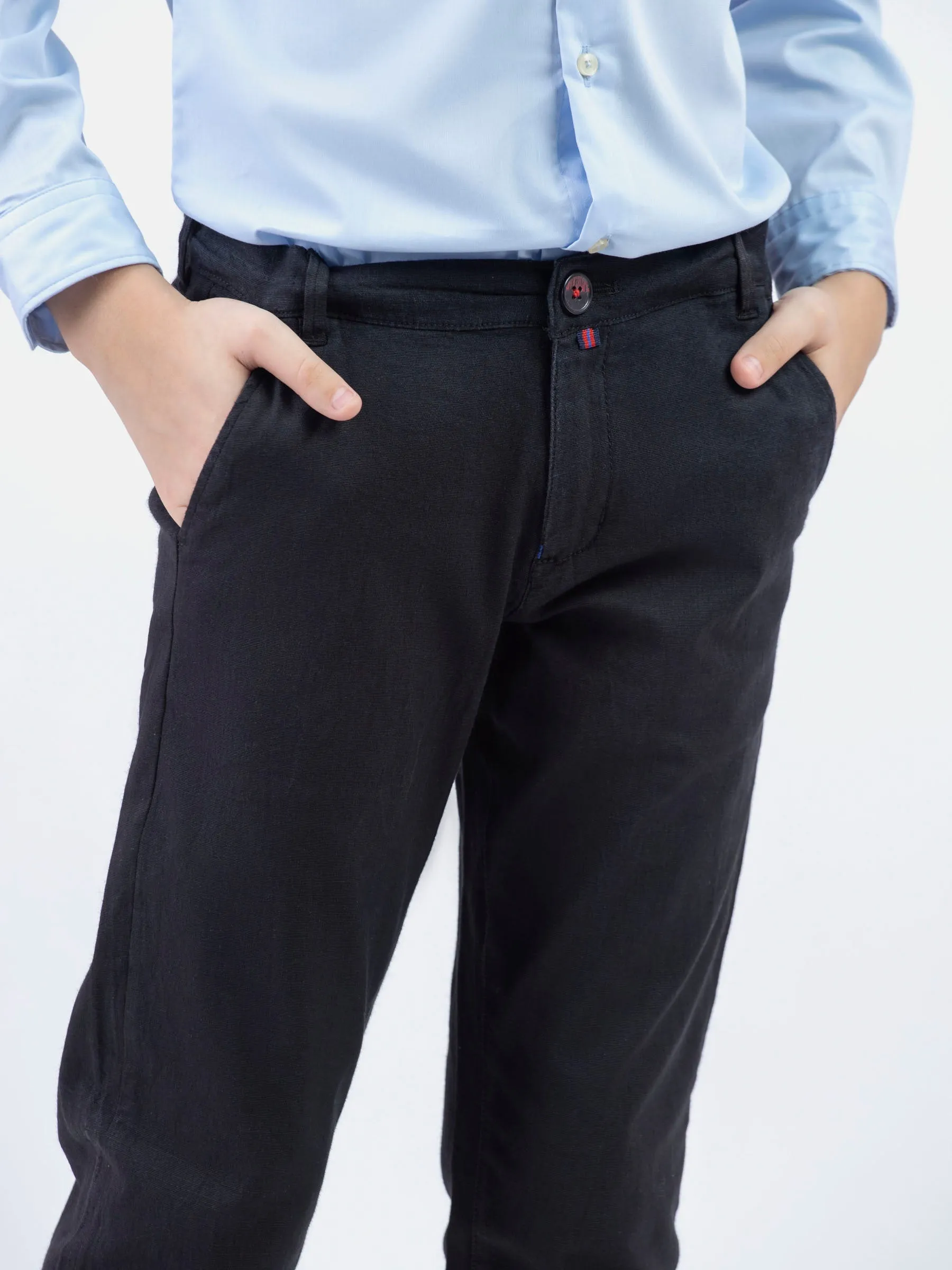 Black Cotton/Linen Casual Trouser