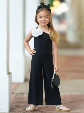 Bloom With Elegance One Shoulder Black Palazzo Pants Set