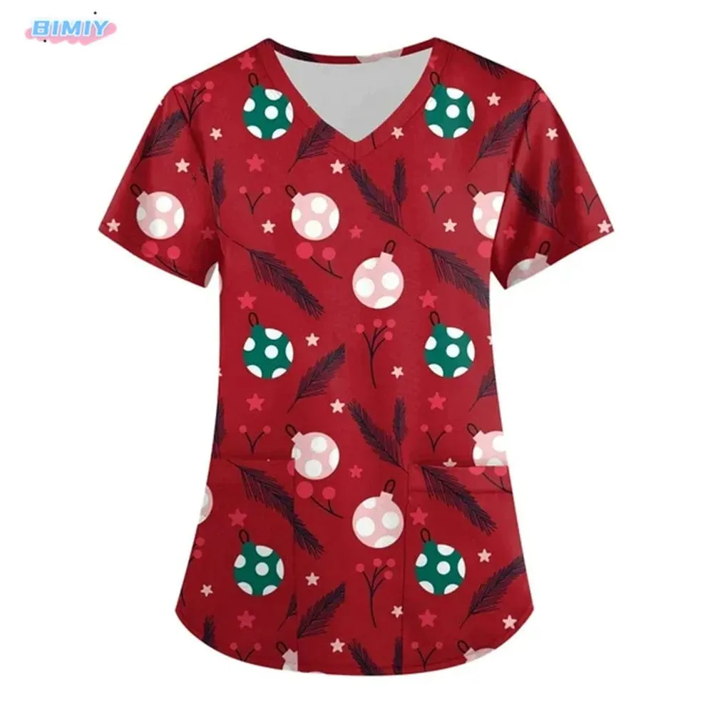 Christmas Womens Stretch Anti Wrinkle Nursing Scrubs