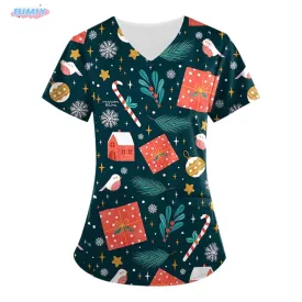 Christmas Womens Stretch Anti Wrinkle Nursing Scrubs