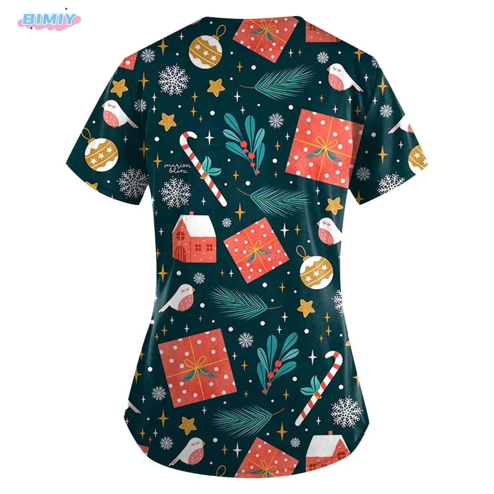 Christmas Womens Stretch Anti Wrinkle Nursing Scrubs