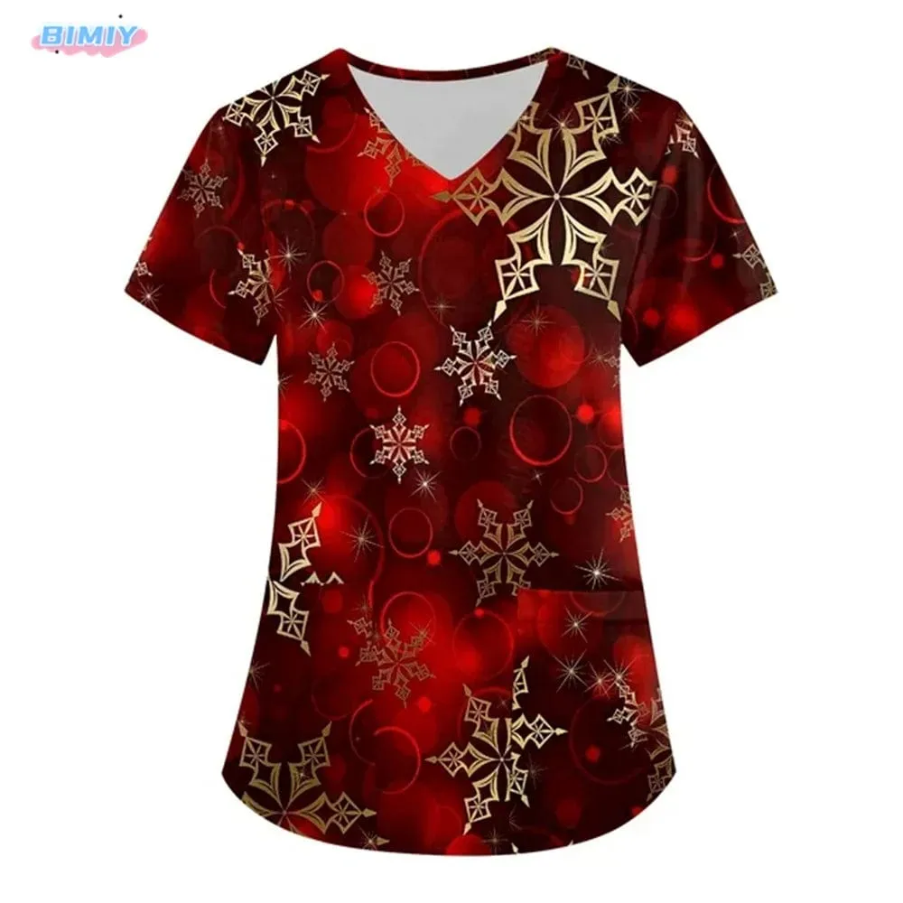 Christmas Womens Stretch Anti Wrinkle Nursing Scrubs