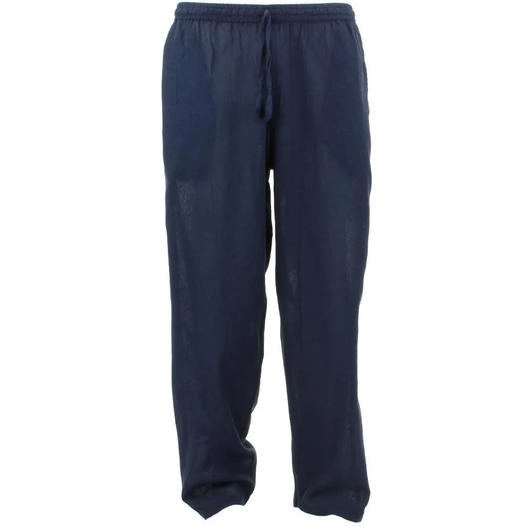 Lightweight Blue Nepalese Cotton Trousers - Classic Plain Style