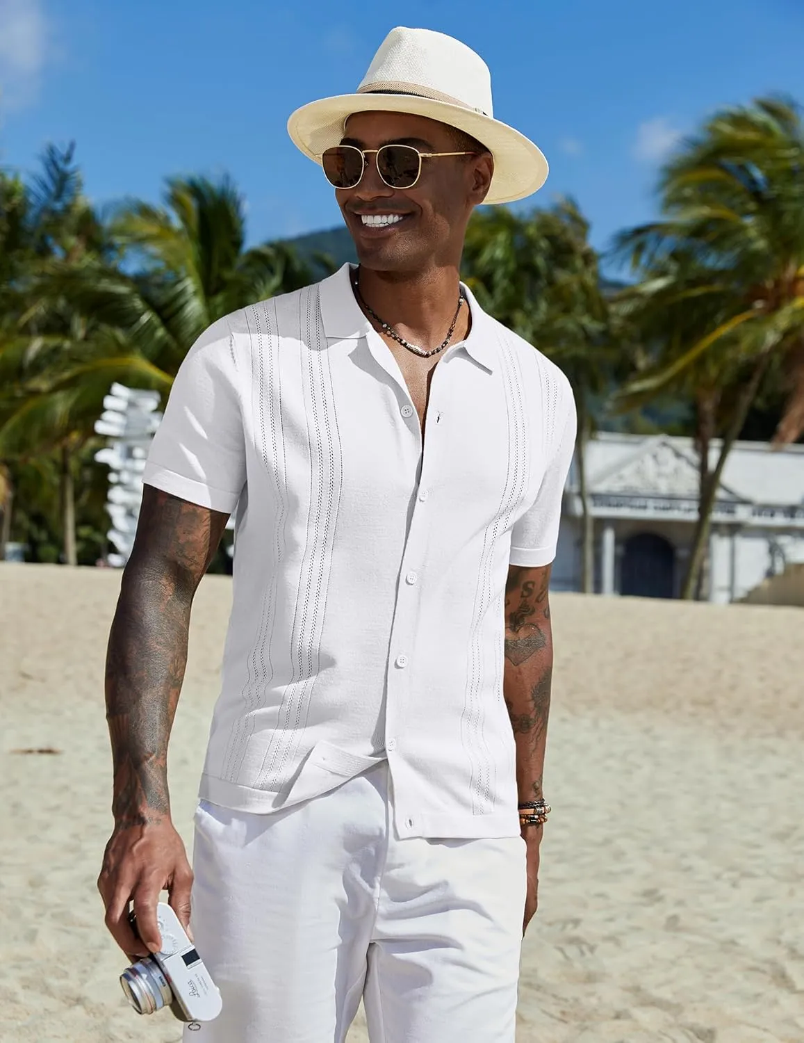 COOFANDY Men Casual Button Down Shirts Short Sleeve Summer Beach Shirt Fashion Camp Tops