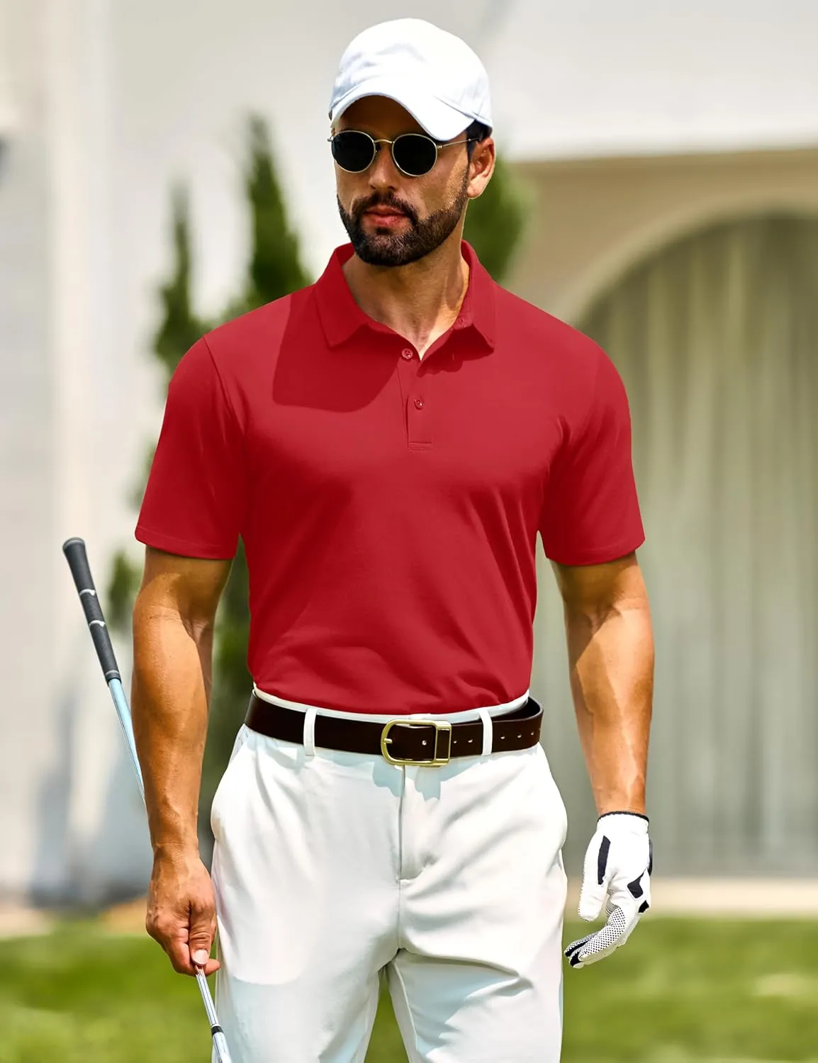 Cotrasen Men's Polo Shirts Short Sleeve Soft Cotton Pique T-Shirts 3 Buttons Classic Fit Casual Performance Golf Shirts