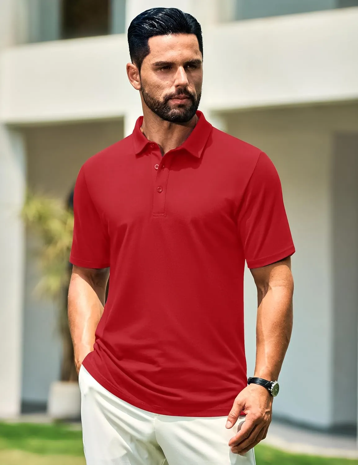 Cotrasen Men's Polo Shirts Short Sleeve Soft Cotton Pique T-Shirts 3 Buttons Classic Fit Casual Performance Golf Shirts