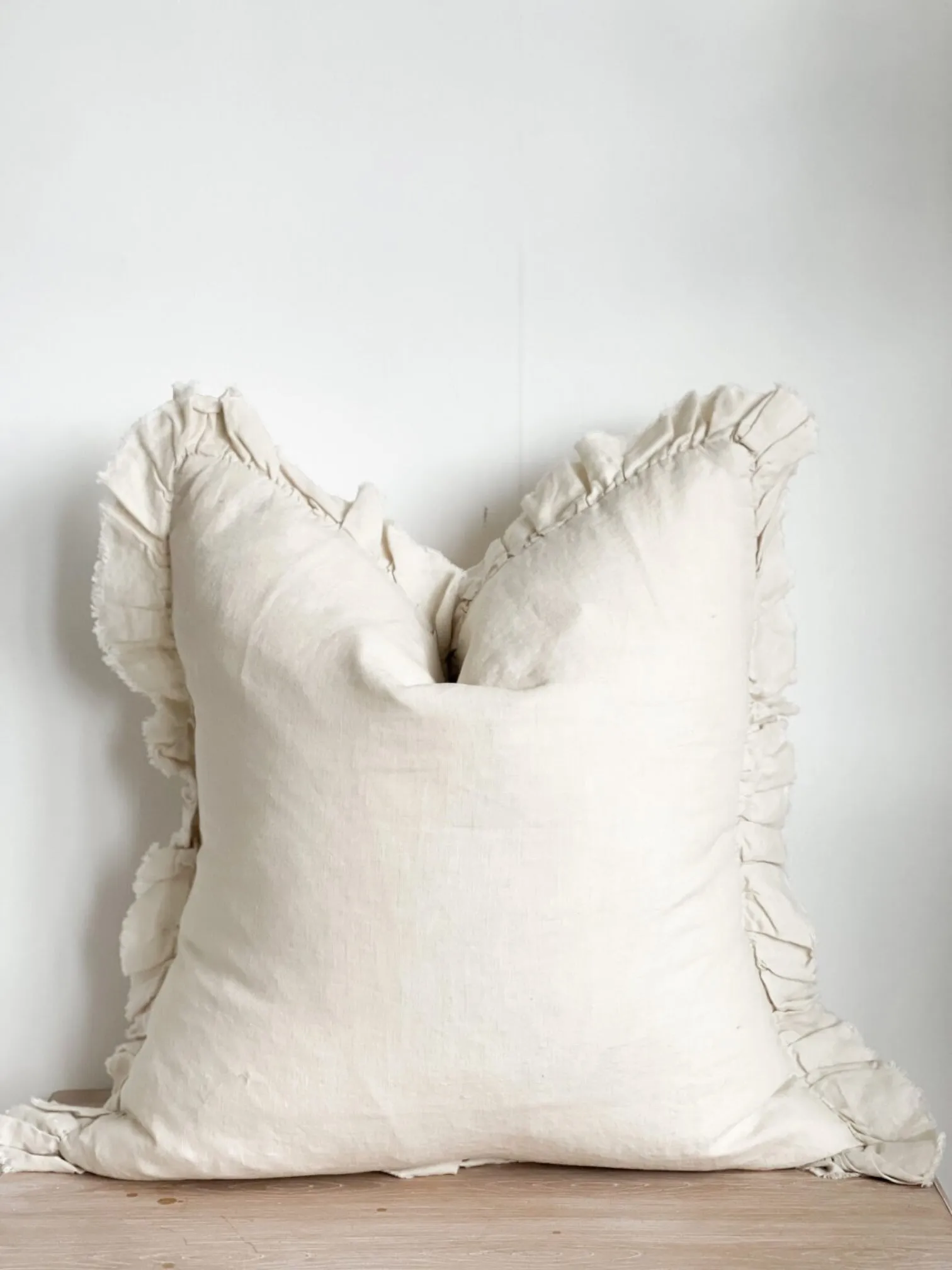 Cream Luxury Linen Ruffled Edge Cushion Cover - 45cm x 45cm