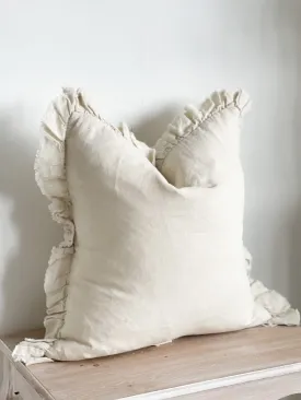 Cream Luxury Linen Ruffled Edge Cushion Cover - 45cm x 45cm