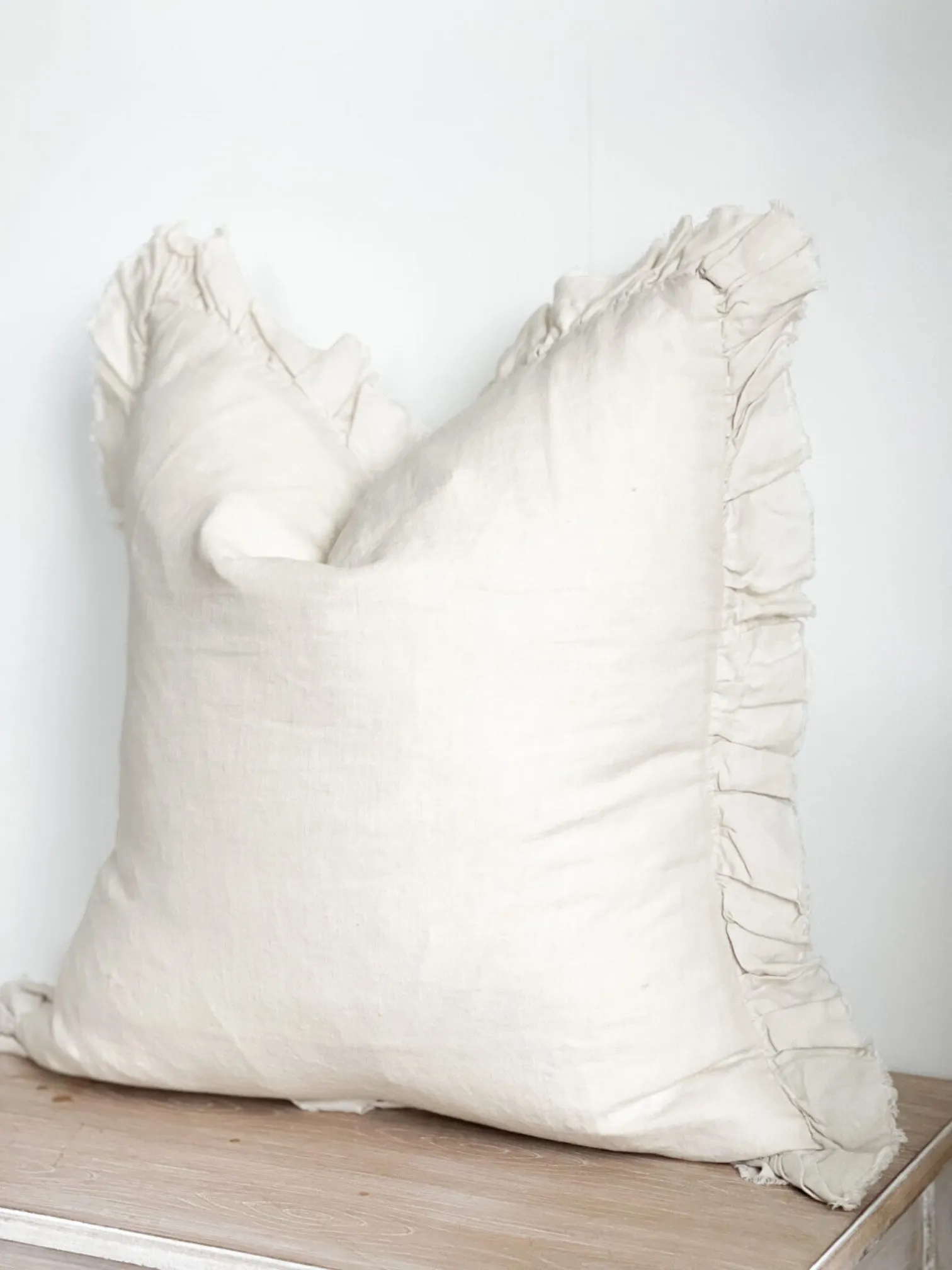 Cream Luxury Linen Ruffled Edge Cushion Cover - 45cm x 45cm