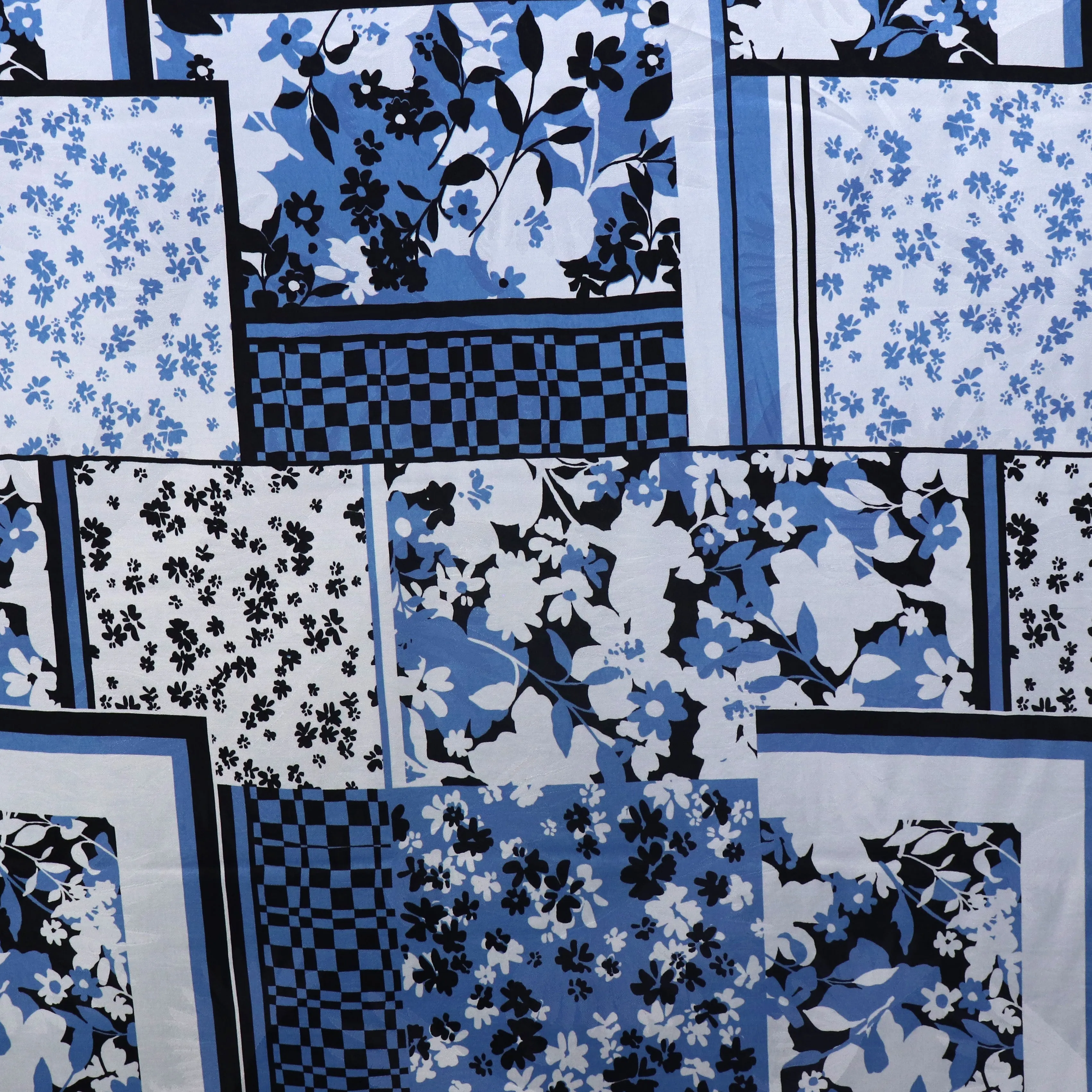 Deadstock Viscose Satin Jacquard - Patchwork Floral & Checkerboard - SALE