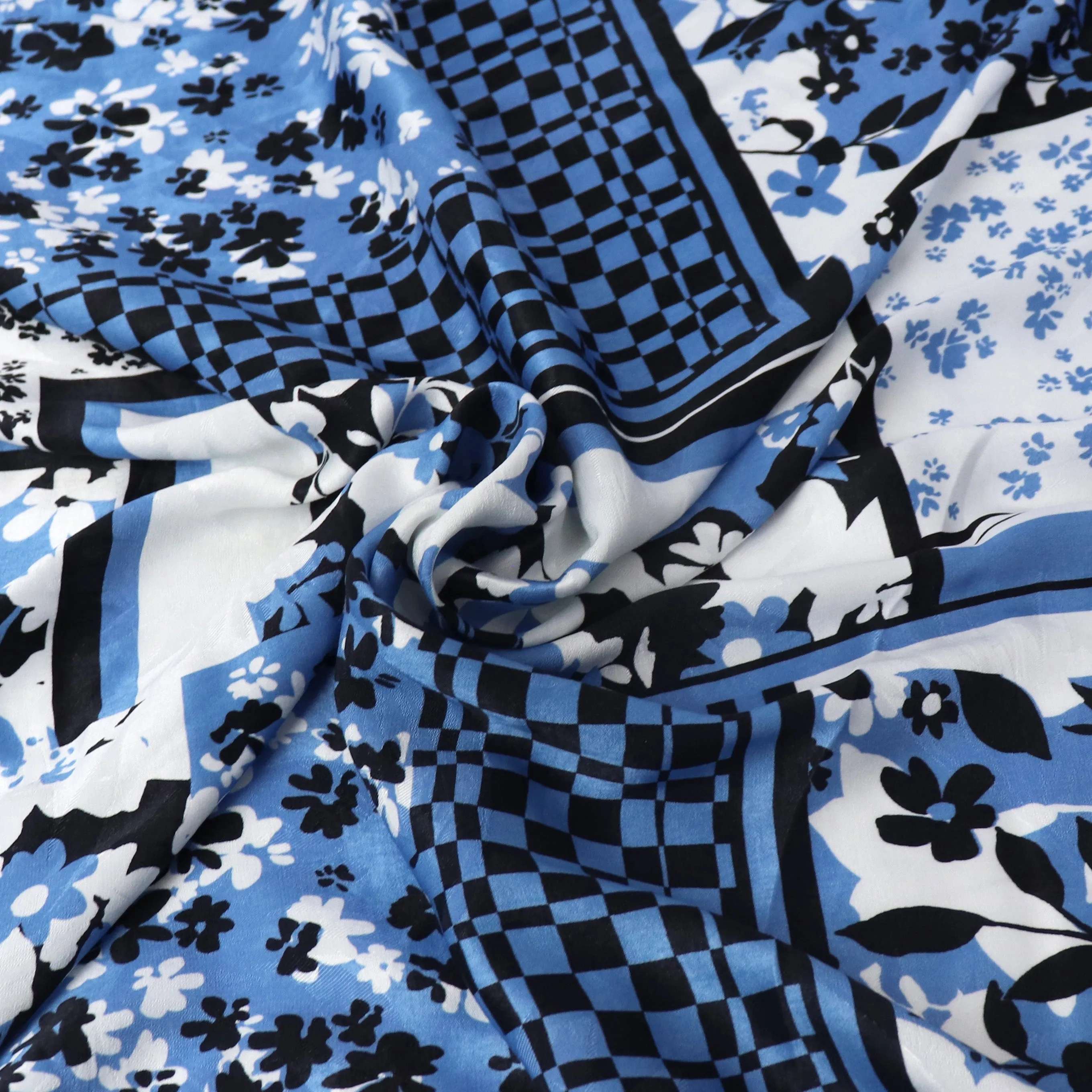 Deadstock Viscose Satin Jacquard - Patchwork Floral & Checkerboard - SALE