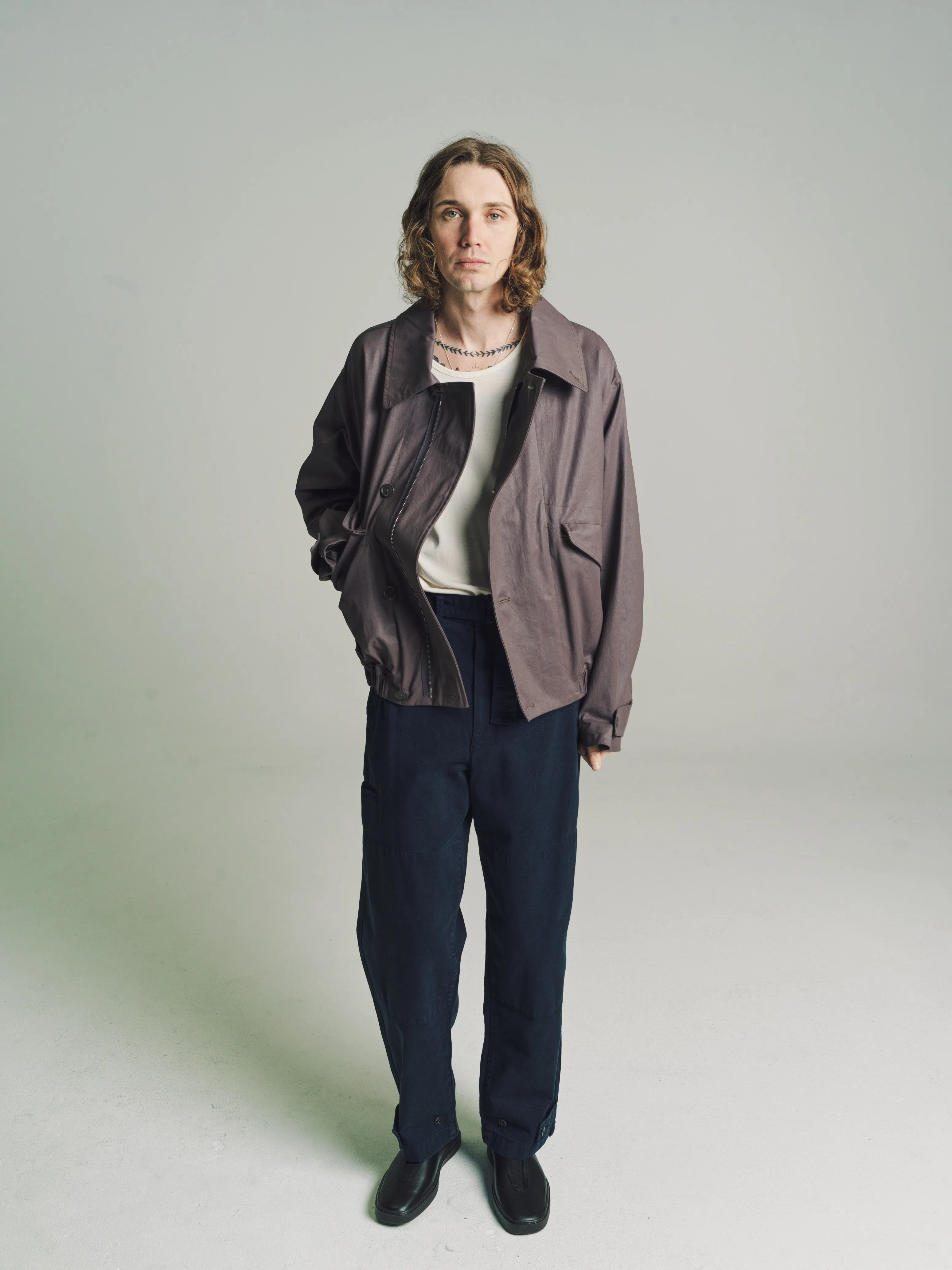 Deep Mauve Coated Cotton Boxy Blouson