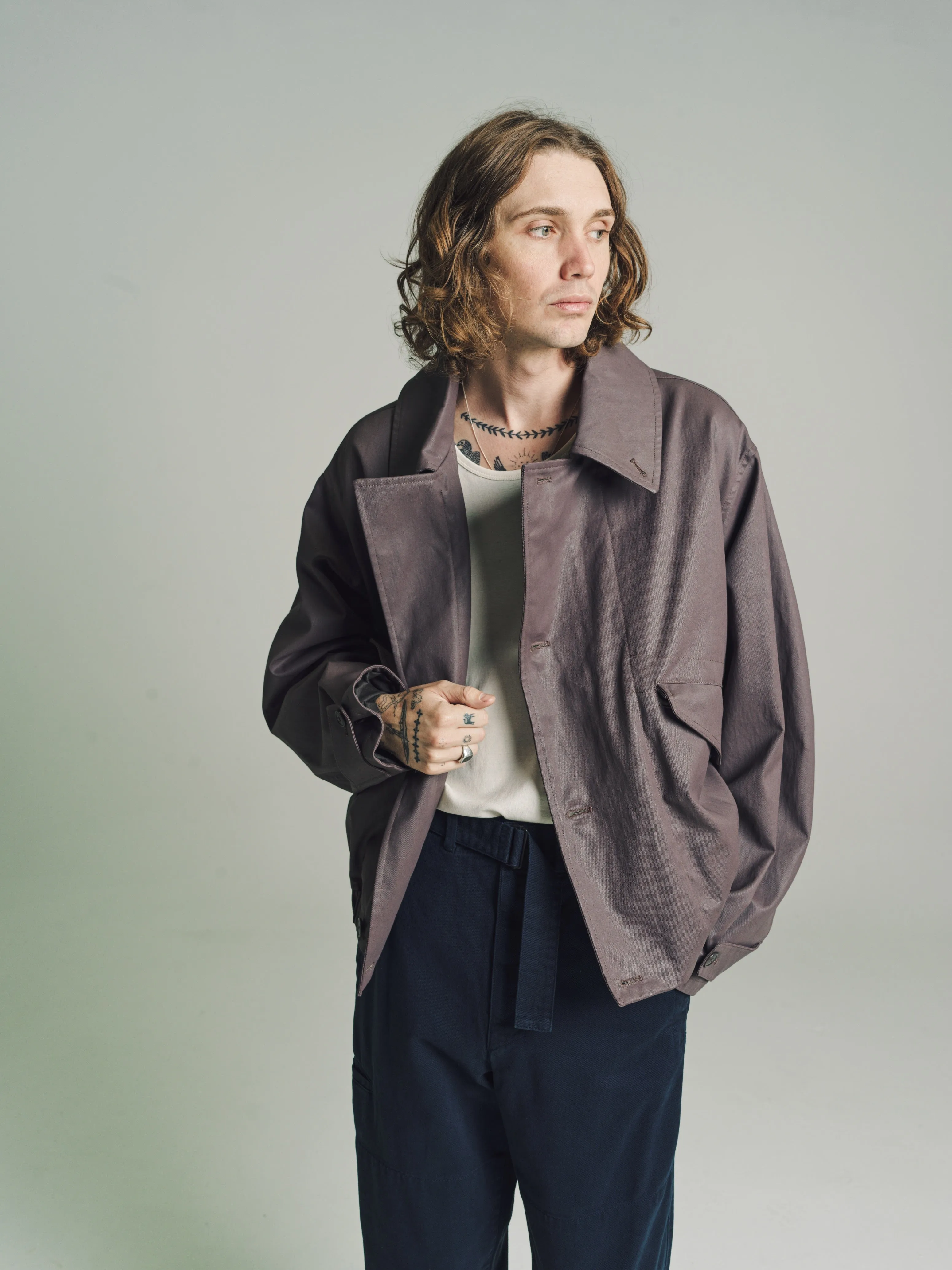 Deep Mauve Coated Cotton Boxy Blouson