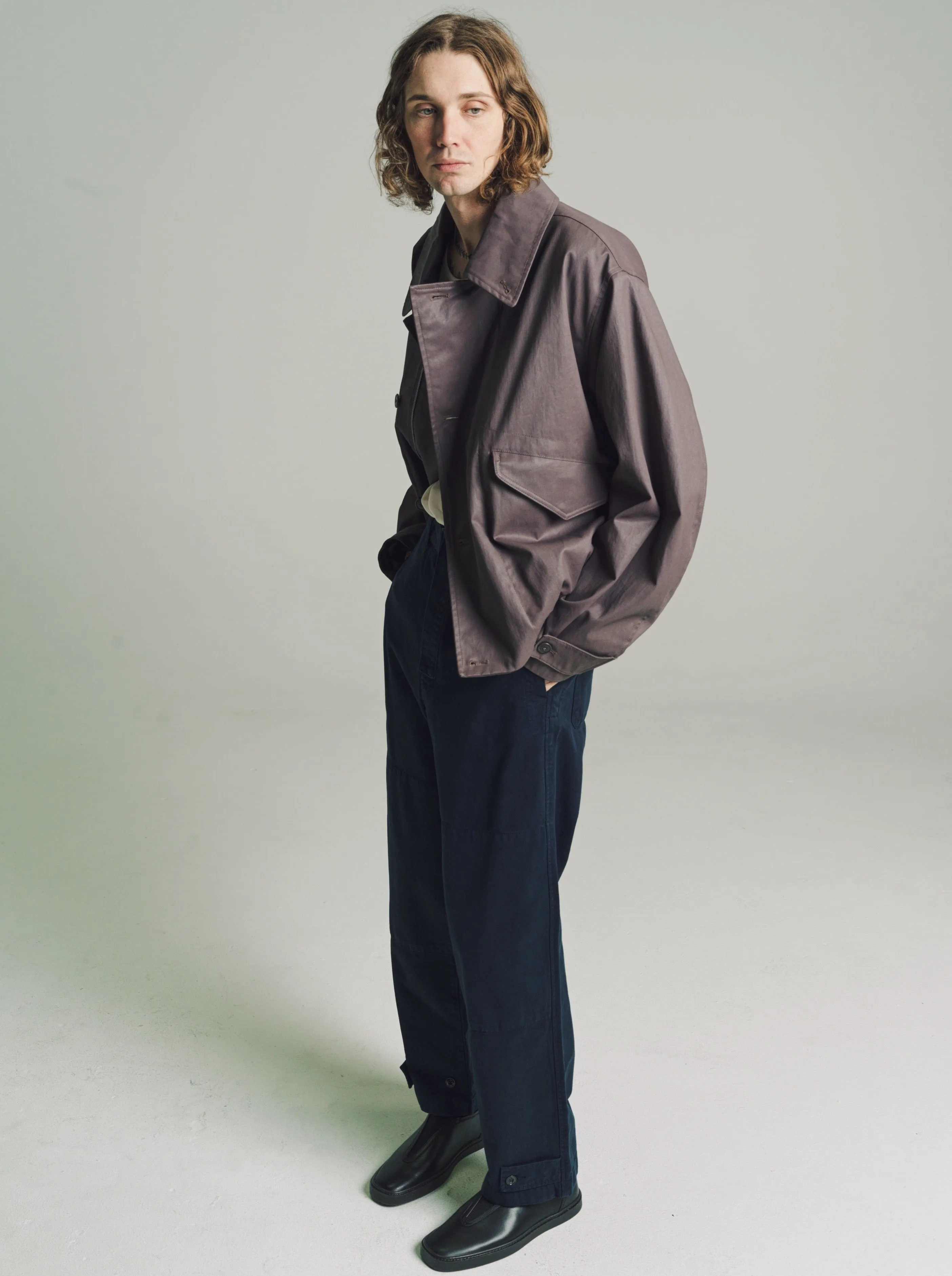 Deep Mauve Coated Cotton Boxy Blouson