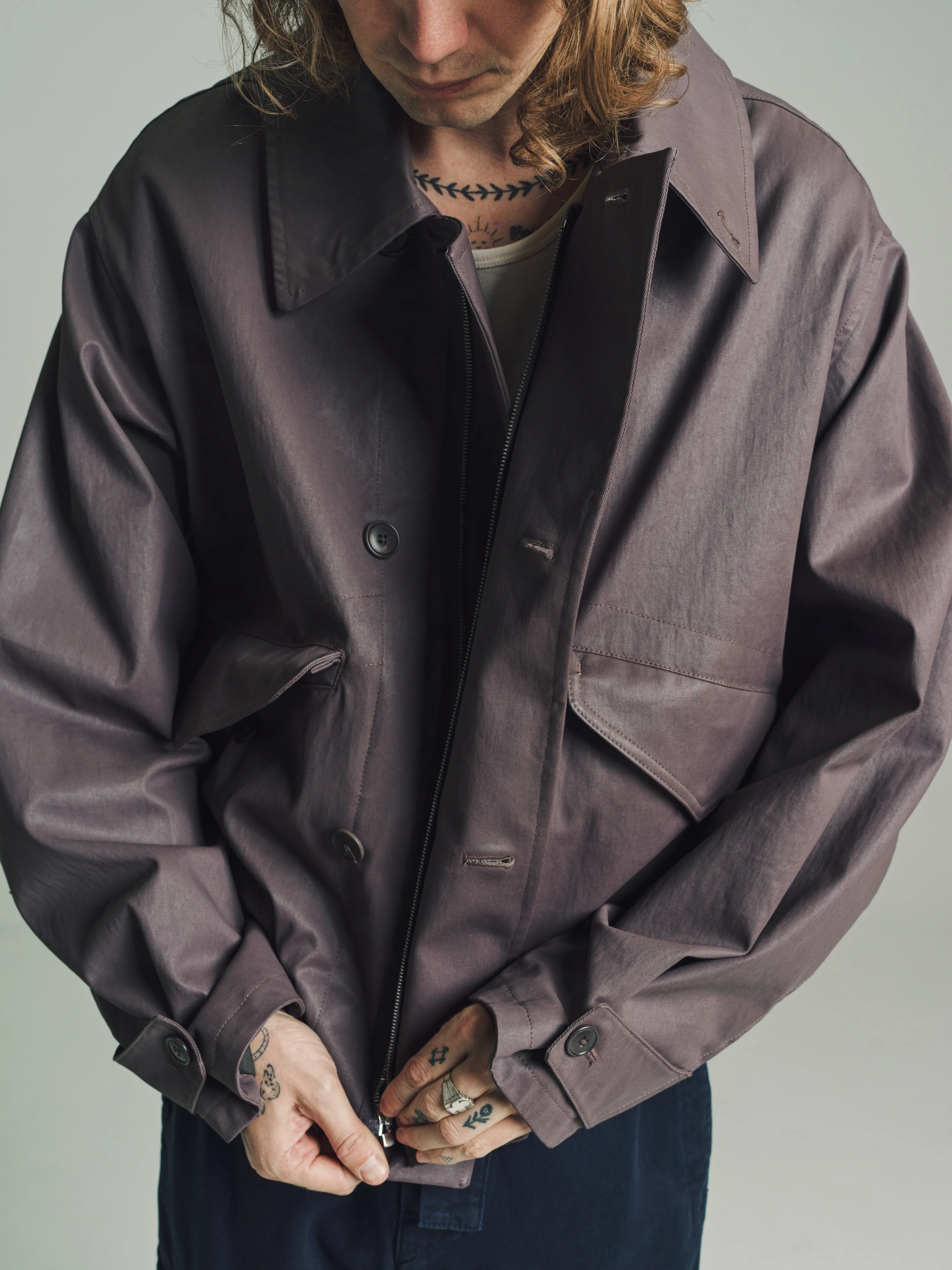 Deep Mauve Coated Cotton Boxy Blouson