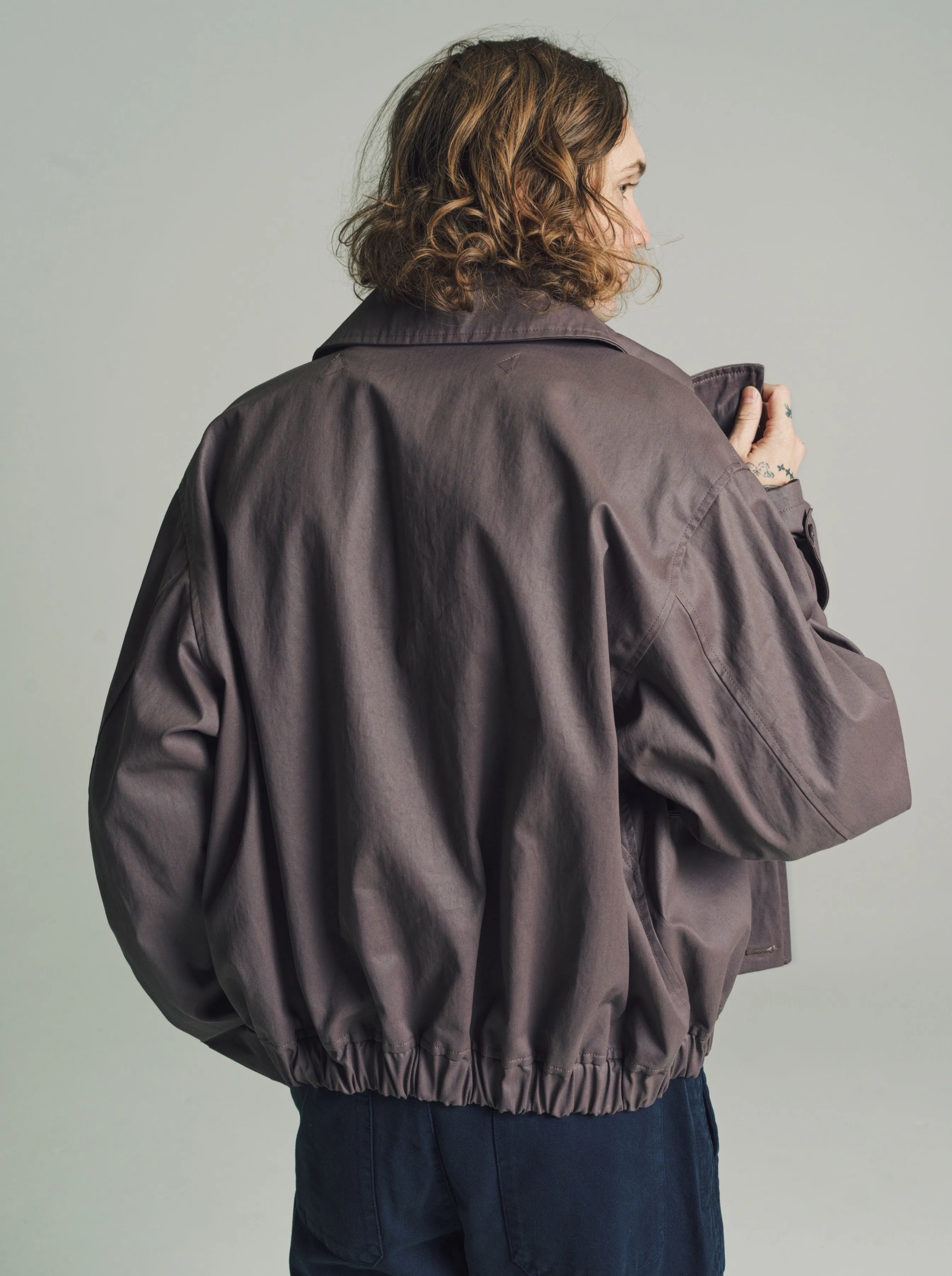 Deep Mauve Coated Cotton Boxy Blouson