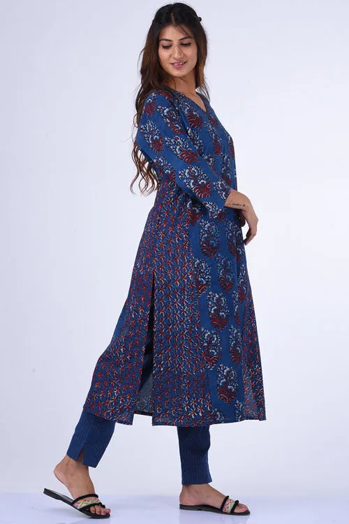 Dharan " Blue Kali Kurta" Blue Block Printed Kurta