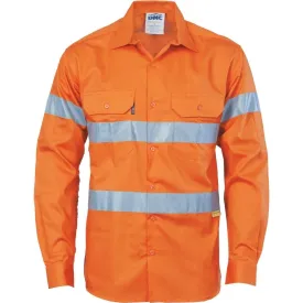 Dnc Workwear Hi-vis Cool-breeze Cotton Long Sleeve Shirt With 3m 8910 Reflective Tape - 3885