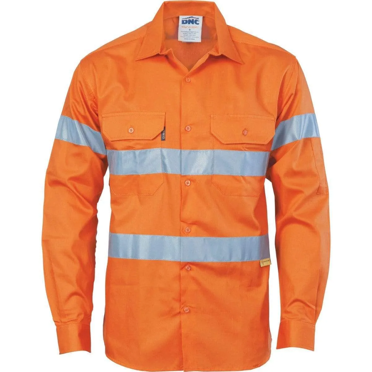 Dnc Workwear Hi-vis Cool-breeze Cotton Long Sleeve Shirt With 3m 8910 Reflective Tape - 3885