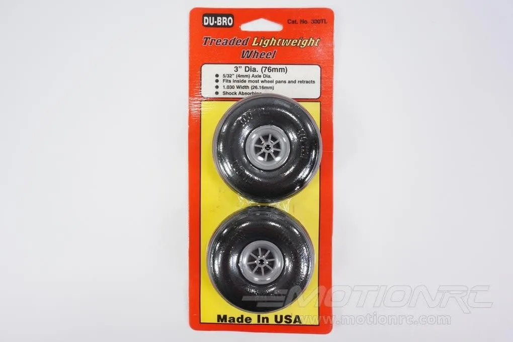 Du-Bro 76.2mm (3") x 25mm Treaded Lightweight Polyurethane Wheels for 4mm Axle (2 Pack)
