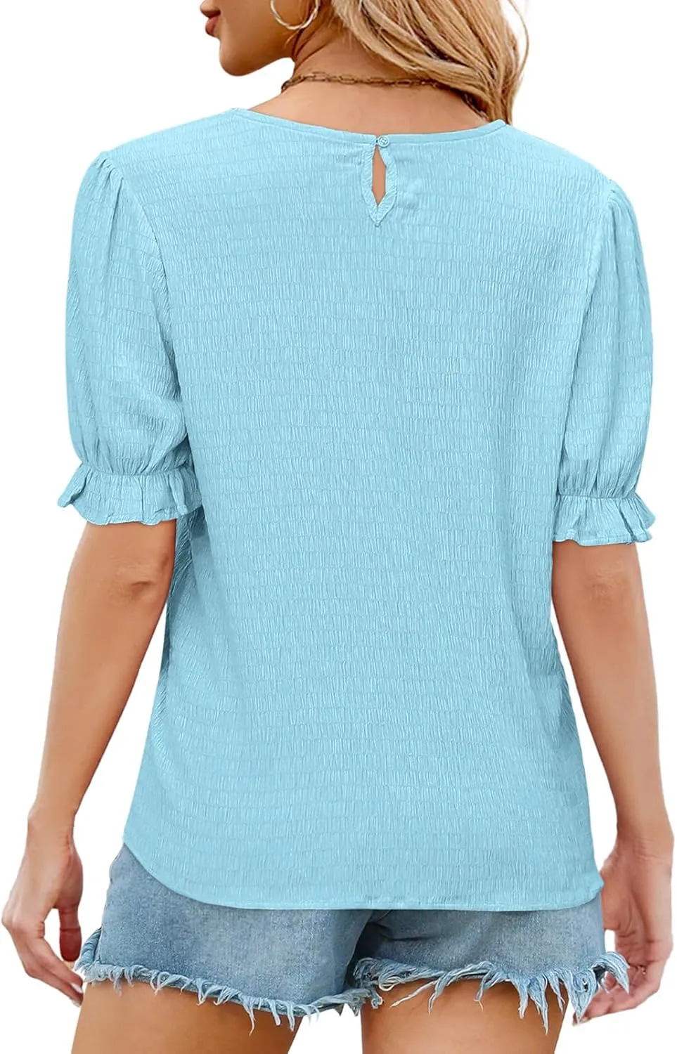 Elesomo Women's Tops Summer Puff Short Sleeve T Shirts Casual Crew Neck Tee Blouses