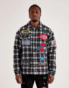 First Row Plaid Woven Moto Jacket