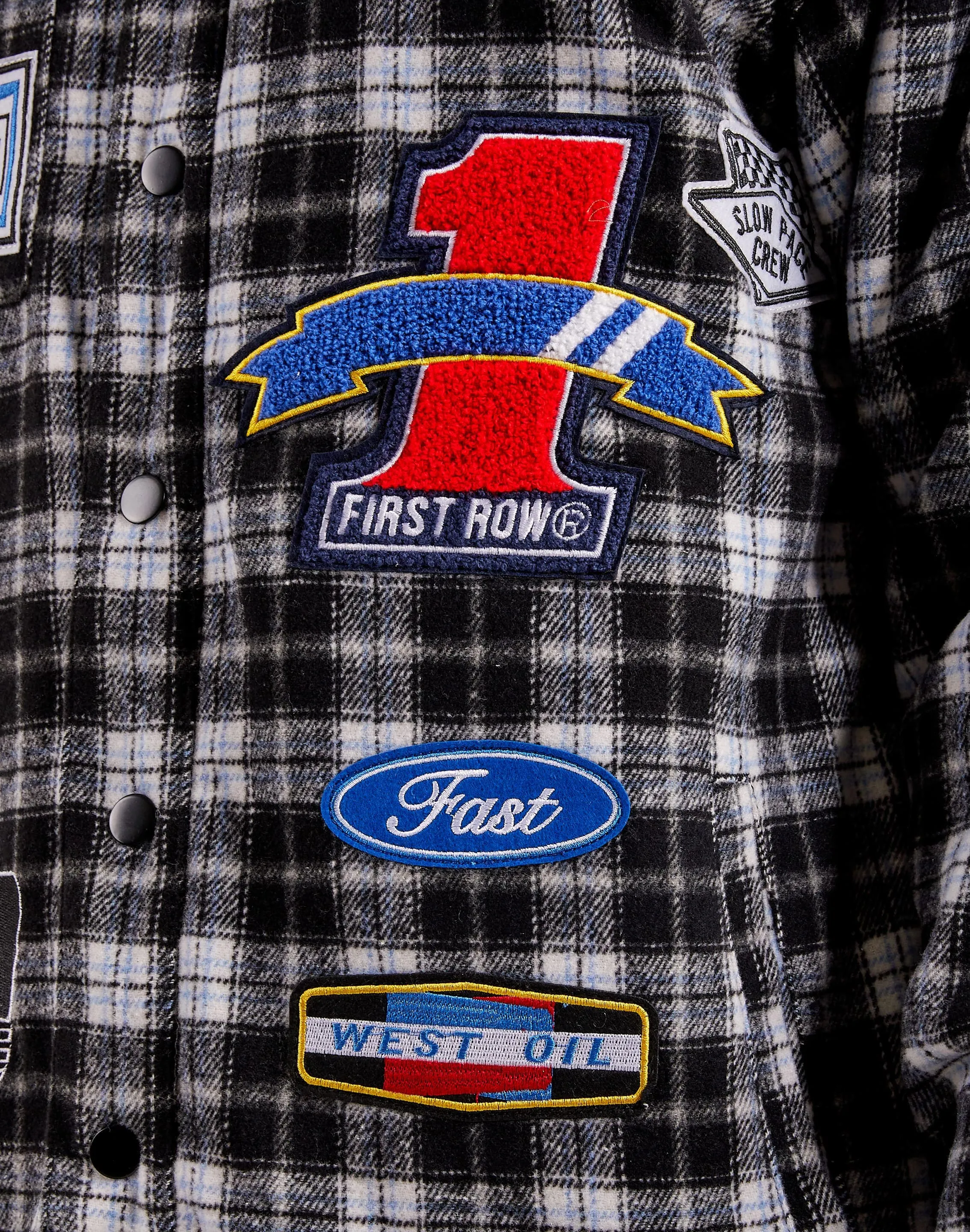 First Row Plaid Woven Moto Jacket