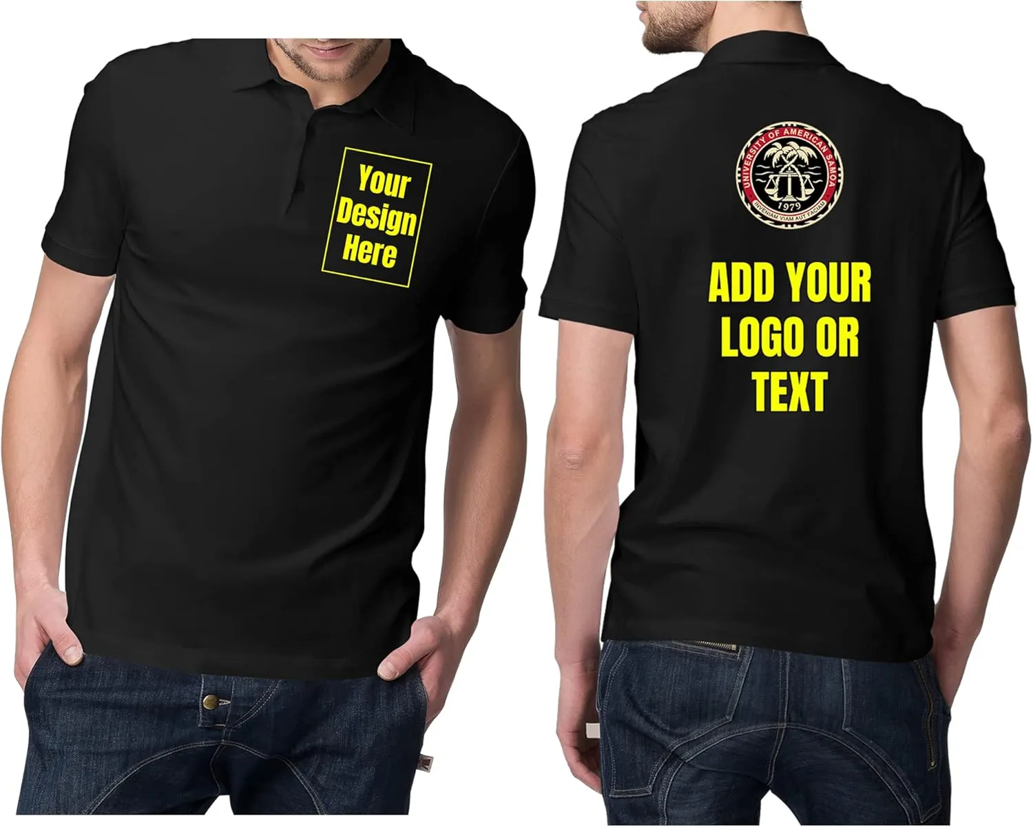 Front and Back Add Your Own Text Design Custom Personalized Adult Polo Shirt
