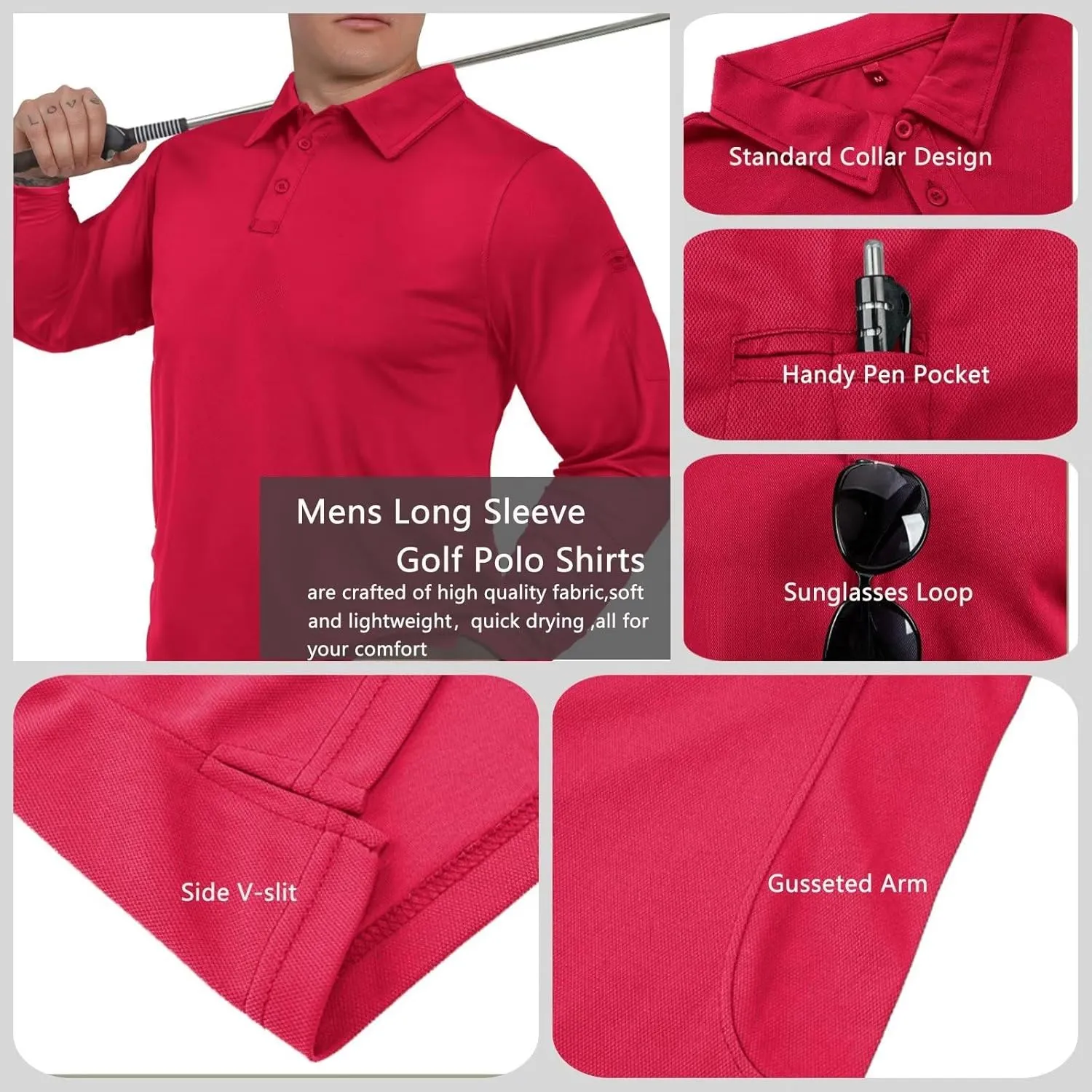 GYMELITE Men's Golf Polo Shirt Short & Long Sleeve Polo Shirts Dry Moisture Wicking Performance Outdoor Casual Collar Shirt