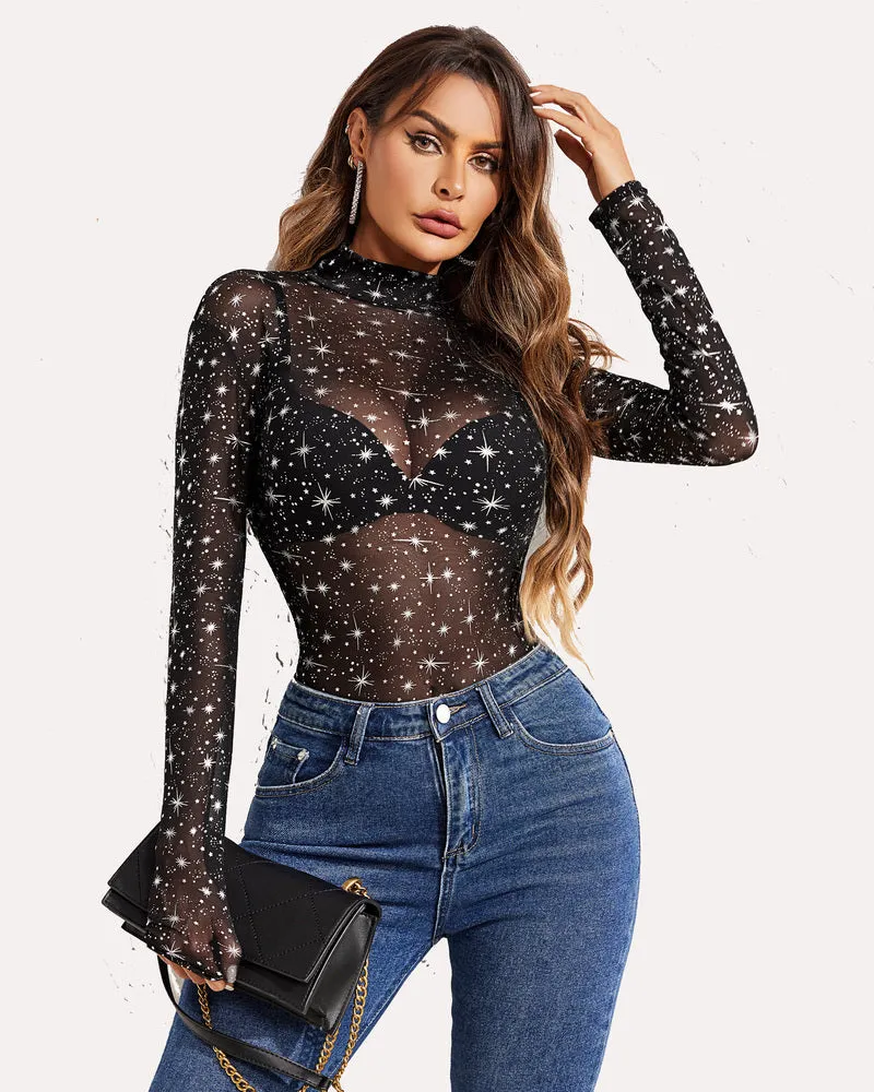 Halloween Long Sleeve Sheer Bodysuit