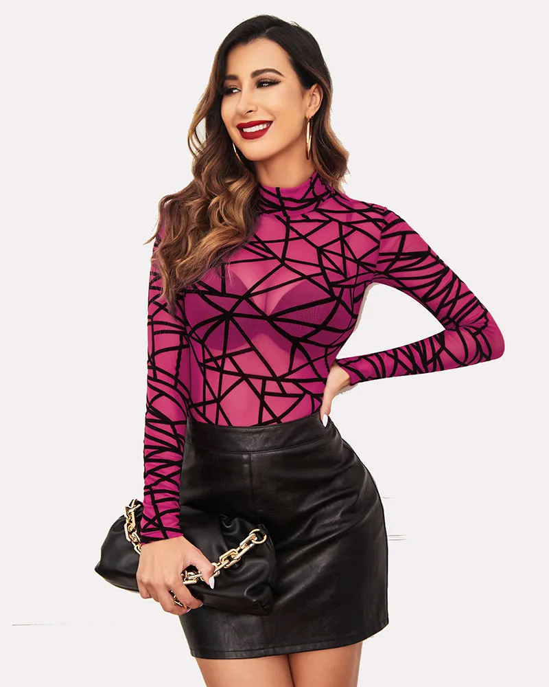 Halloween Long Sleeve Sheer Bodysuit