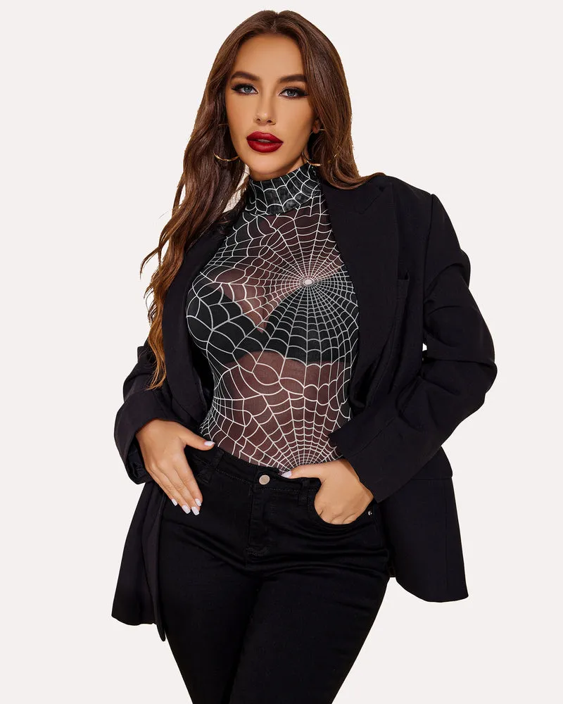 Halloween Long Sleeve Sheer Bodysuit