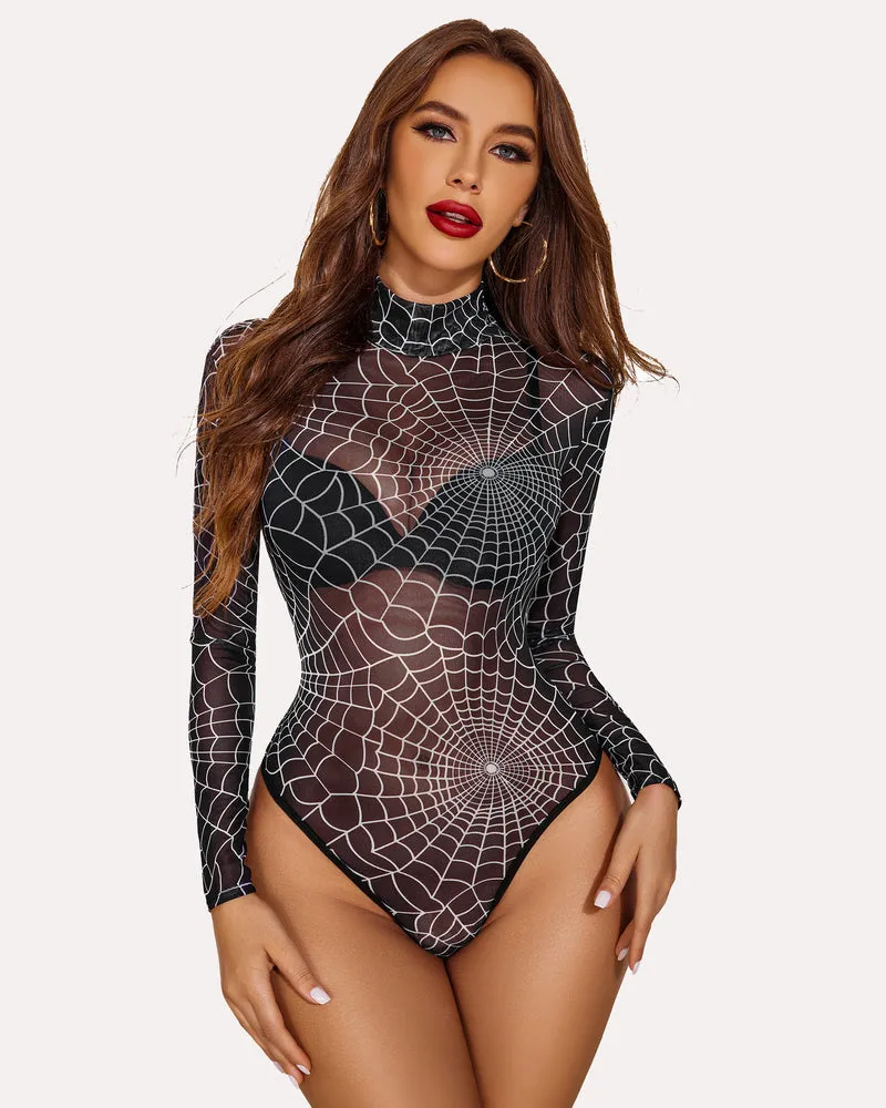 Halloween Long Sleeve Sheer Bodysuit