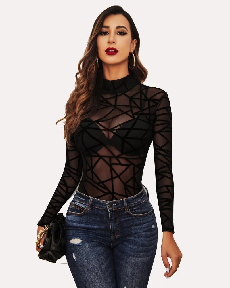 Halloween Long Sleeve Sheer Bodysuit