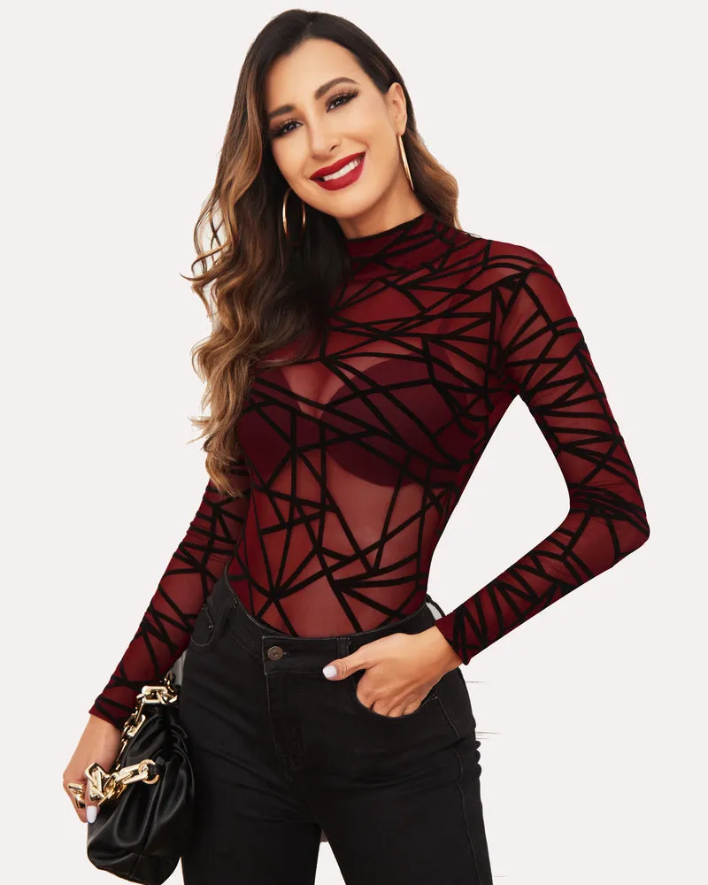 Halloween Long Sleeve Sheer Bodysuit